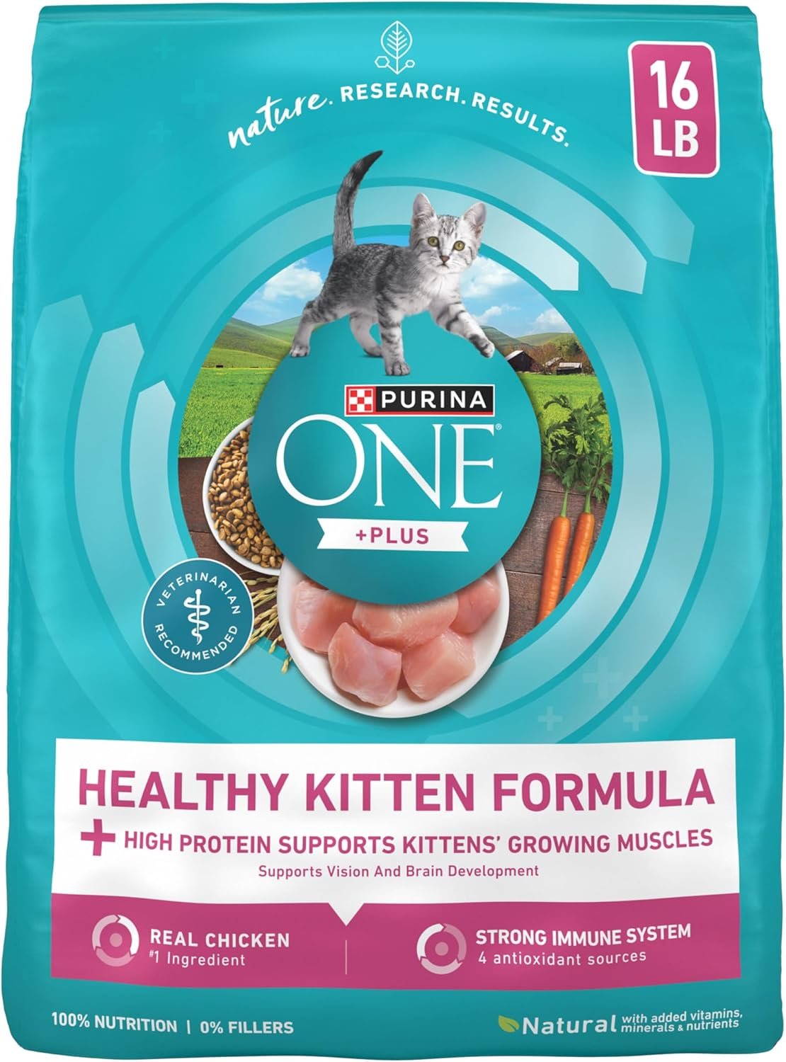 Purina ONE High Protein, Natural Dry Kitten Food, +Plus Healthy Kitten Formula – 16 lb. Bag