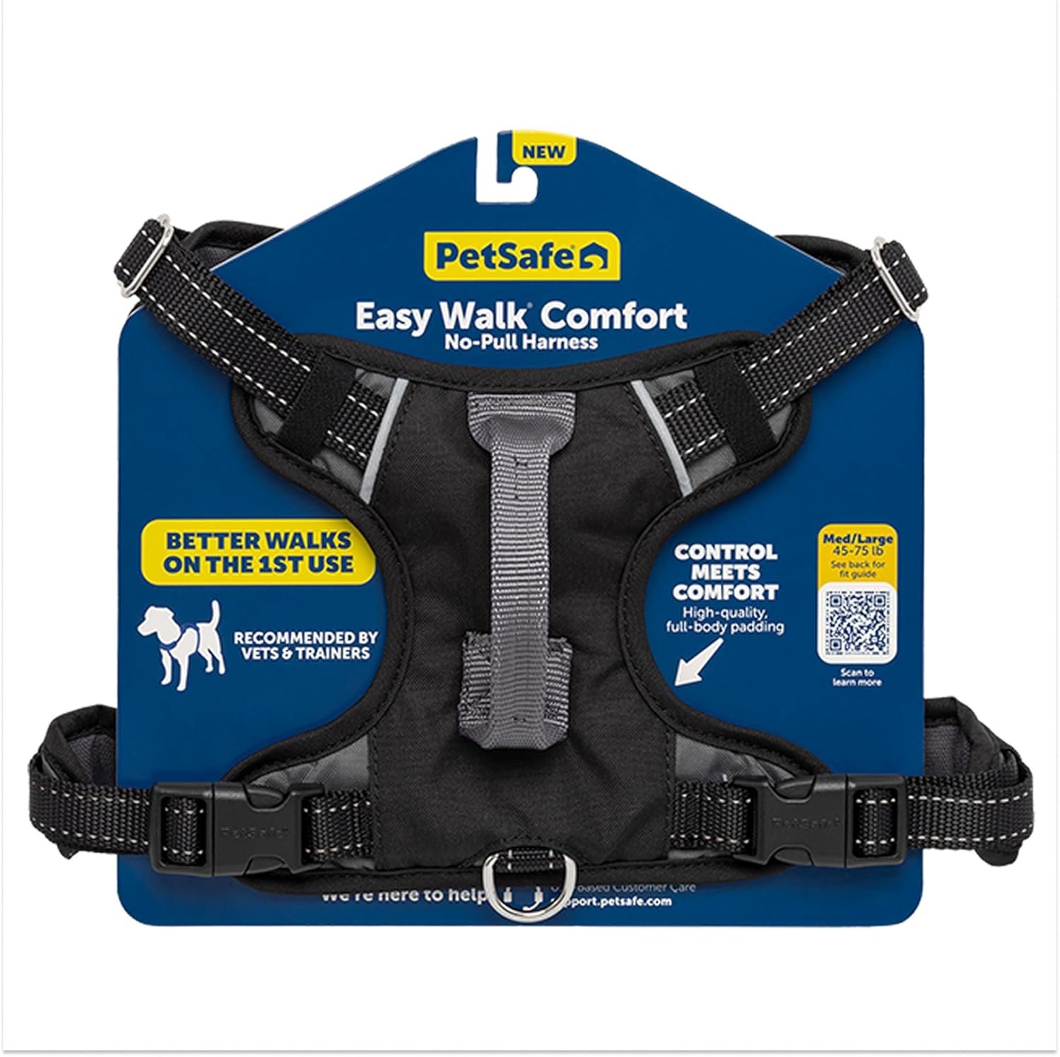 PetSafe Easy Walk Comfort No-Pull Dog Harness Full-Body Padding – Better Walks on the First Use – 5 Points of Adjustment Medium/Large, Black