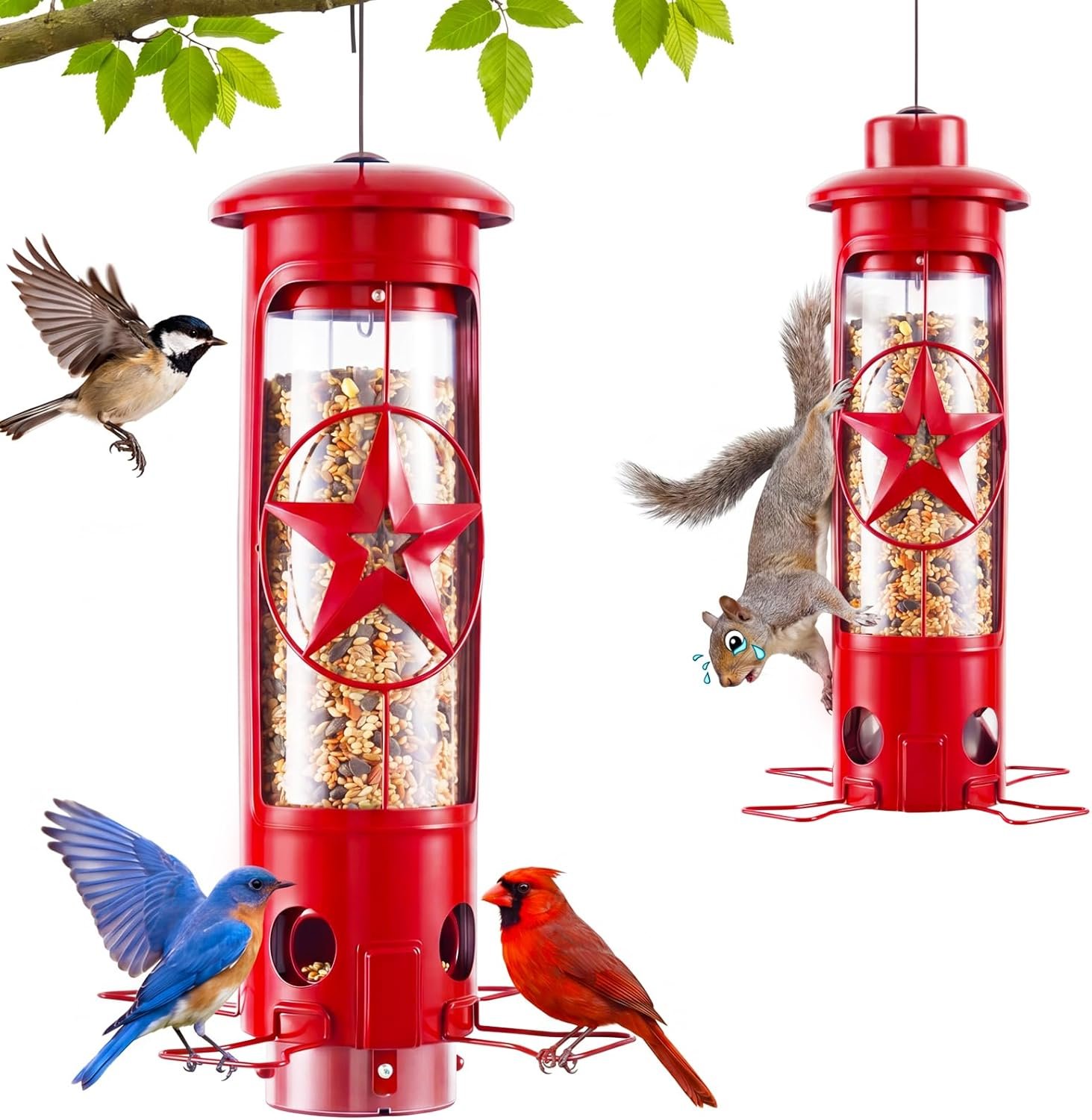 Squirrel Proof Bird Feeders for Outdoors with Weight-Activated, 3LB Large Metal Wild Bird Feeders for Cardinals,Blue Jay,Finch, Weatherproof Durable Tube Hanging Bird Feeder for Backyard,Garden,Patio