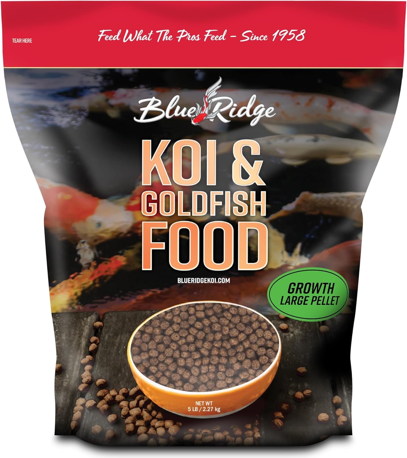 Blue Ridge Koi Fish Food 5lb – Koi Food Large 3/16″ Growth Formula, Goldfish Food, Premium Fish Food for Ponds, Ponds Fish Food, Floating Pond Pellets