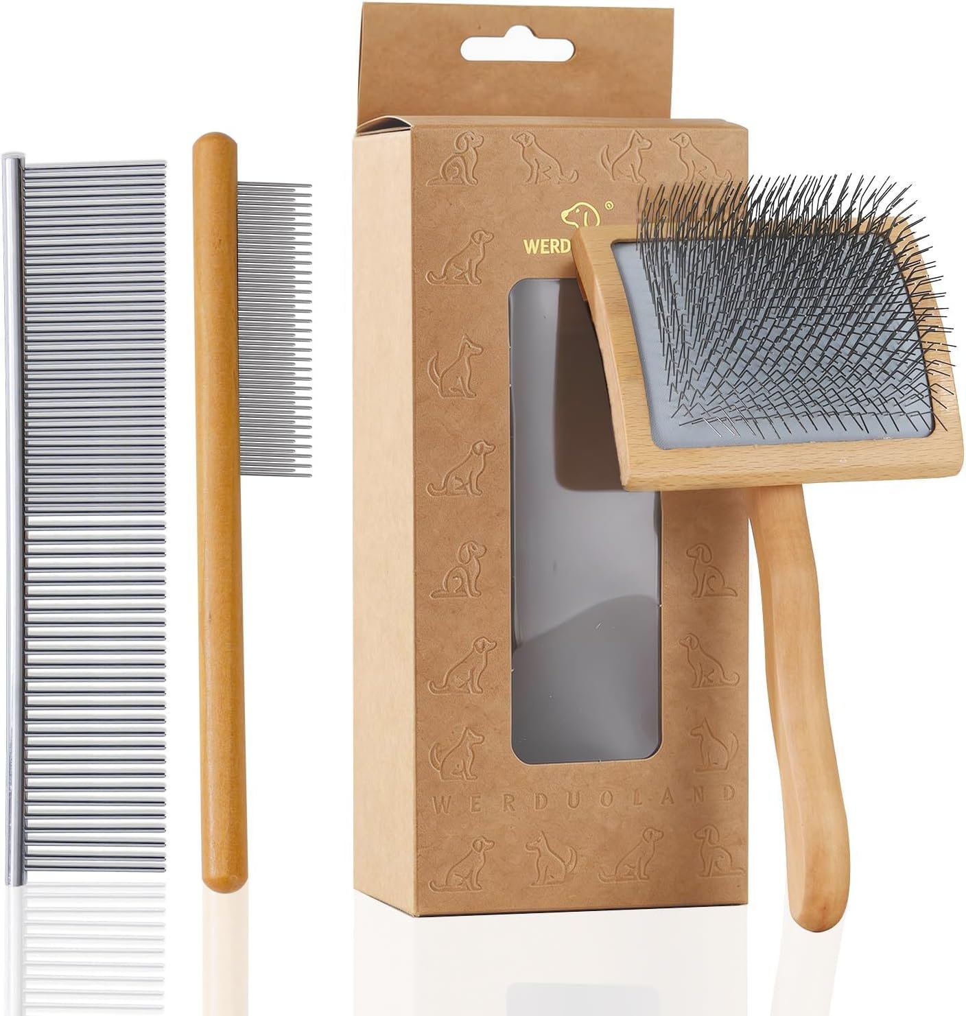 Ergonomic Slicker Brush for Long-Haired Dogs – Wooden Handle, Long Pins for Grooming Goldendoodles