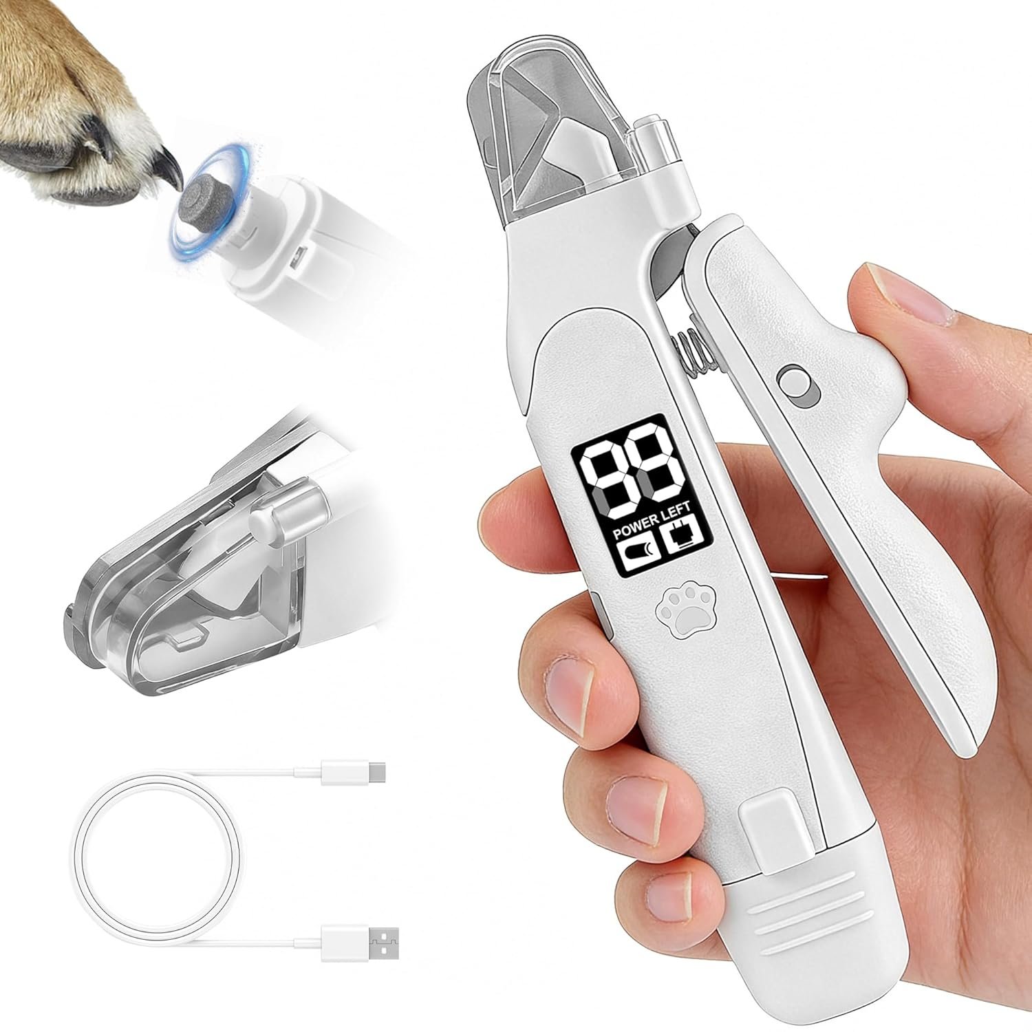 3 in 1 Pet Nail Clipper & Grinder with LED Lights – Painless Quiet Pet Nail Trimmers, Prevent Over Cutting, Dog Nail Clippers for Black Nails, Safety Guard for Small Large Dogs Cats Puppy