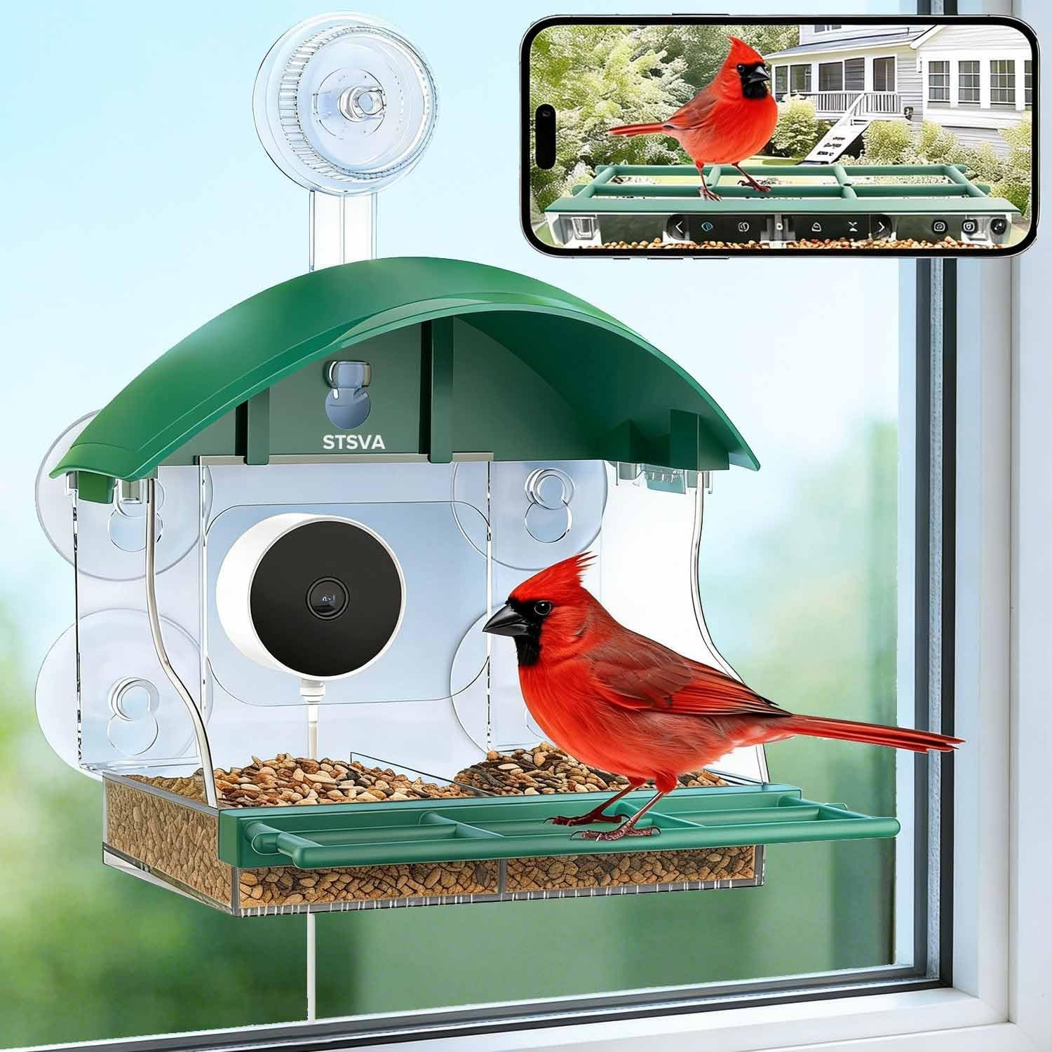 2026 Upgraded Window Bird Feeder with Camera for Bird Watching,2K Live Video,AI Bird Identification,Instant Arrival Alerts,Support 2.4G/5G WiFi,Featuring 5 Strong Suction Cups.