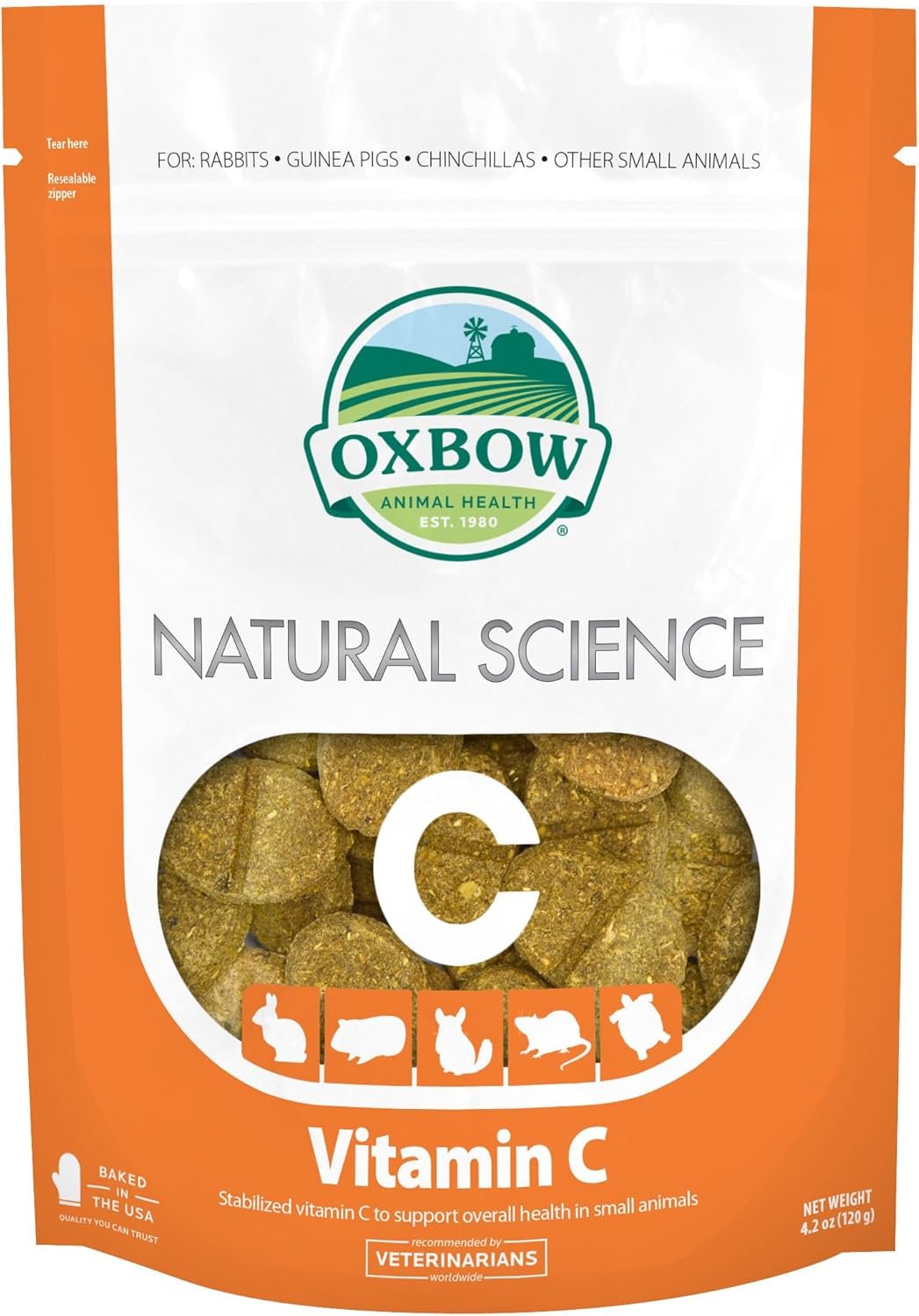 Oxbow Natural Science Vitamin C Supplement, Vitamin C & High-Fiber Timothy Hay, Guinea Pig Items, Made in the USA, Small Pet Supplies, Recommended by Veterinarians, 4.2 oz