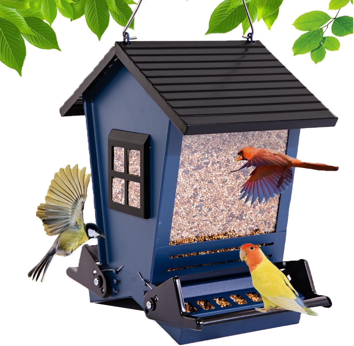 Squirrel Proof Bird Feeders for Outdoors with Weight-Activated, Metal 5LB Large Wild Bird Feeders for Cardinals,Blue Jay,Finch, Weatherproof Durable Hanging Bird Feeder for Backyard,Garden