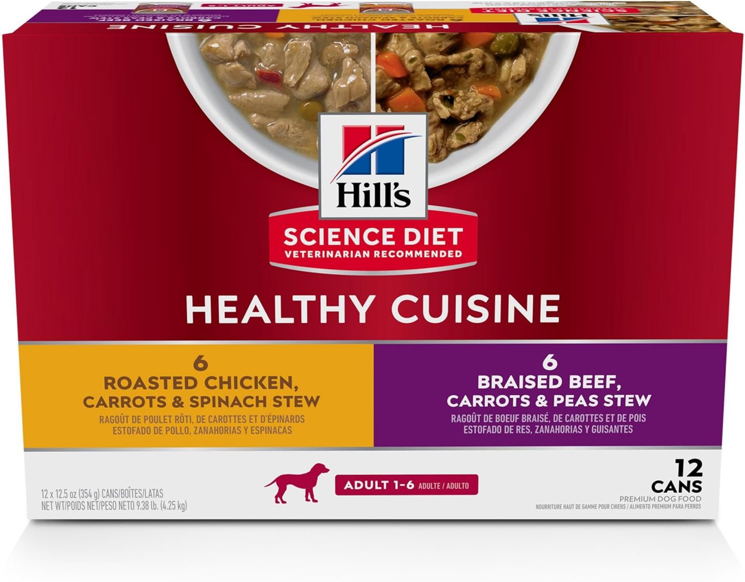 Hill’s Science Diet Adult 1-6 Healthy Cuisine Wet Dog Food Variety Pack, Chicken & Beef, 12.5 oz. Cans, 12-Pack