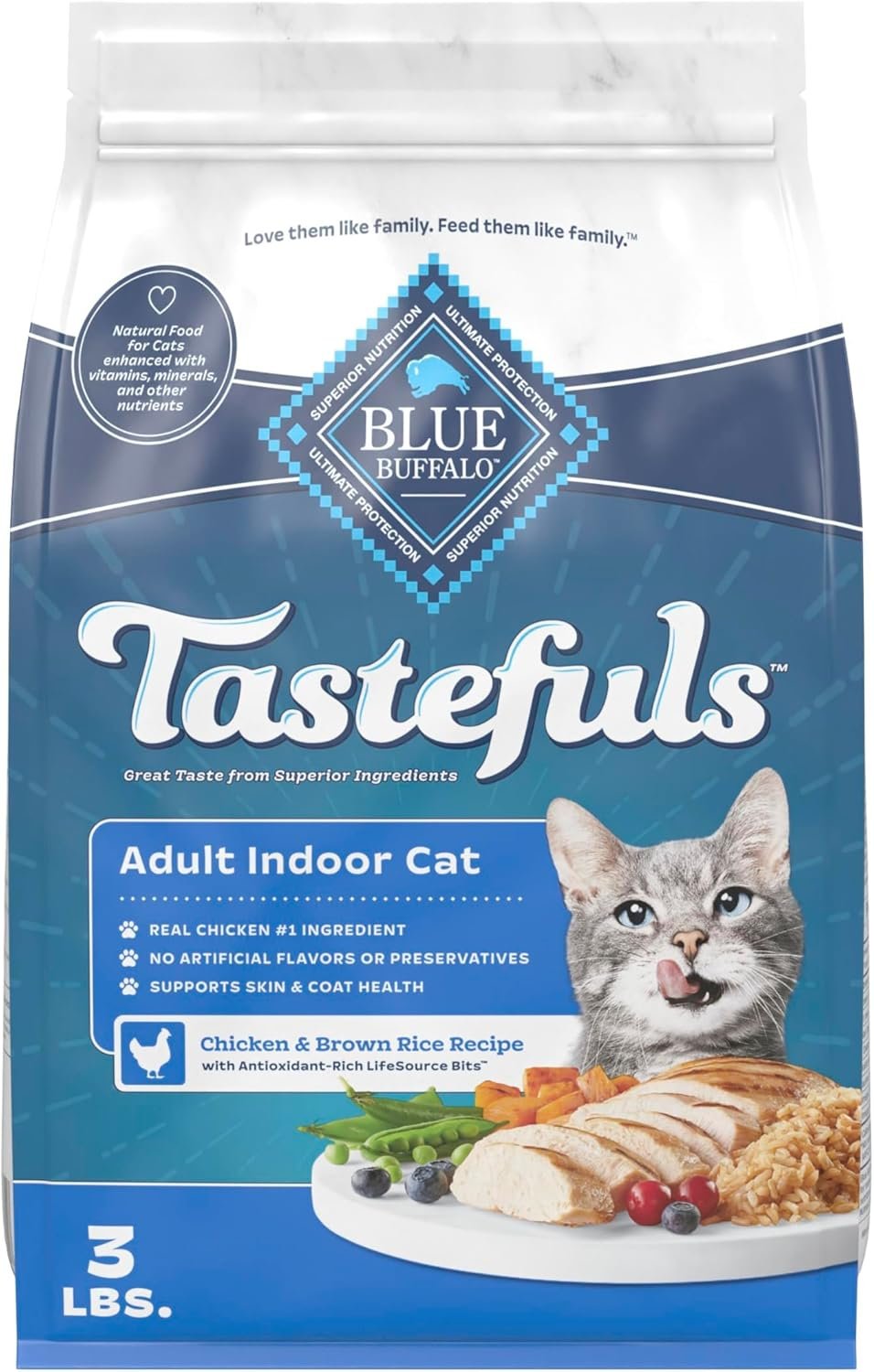 Blue Buffalo Tastefuls Adult Indoor Dry Cat Food, Chicken & Brown Rice, 3-lb Bag