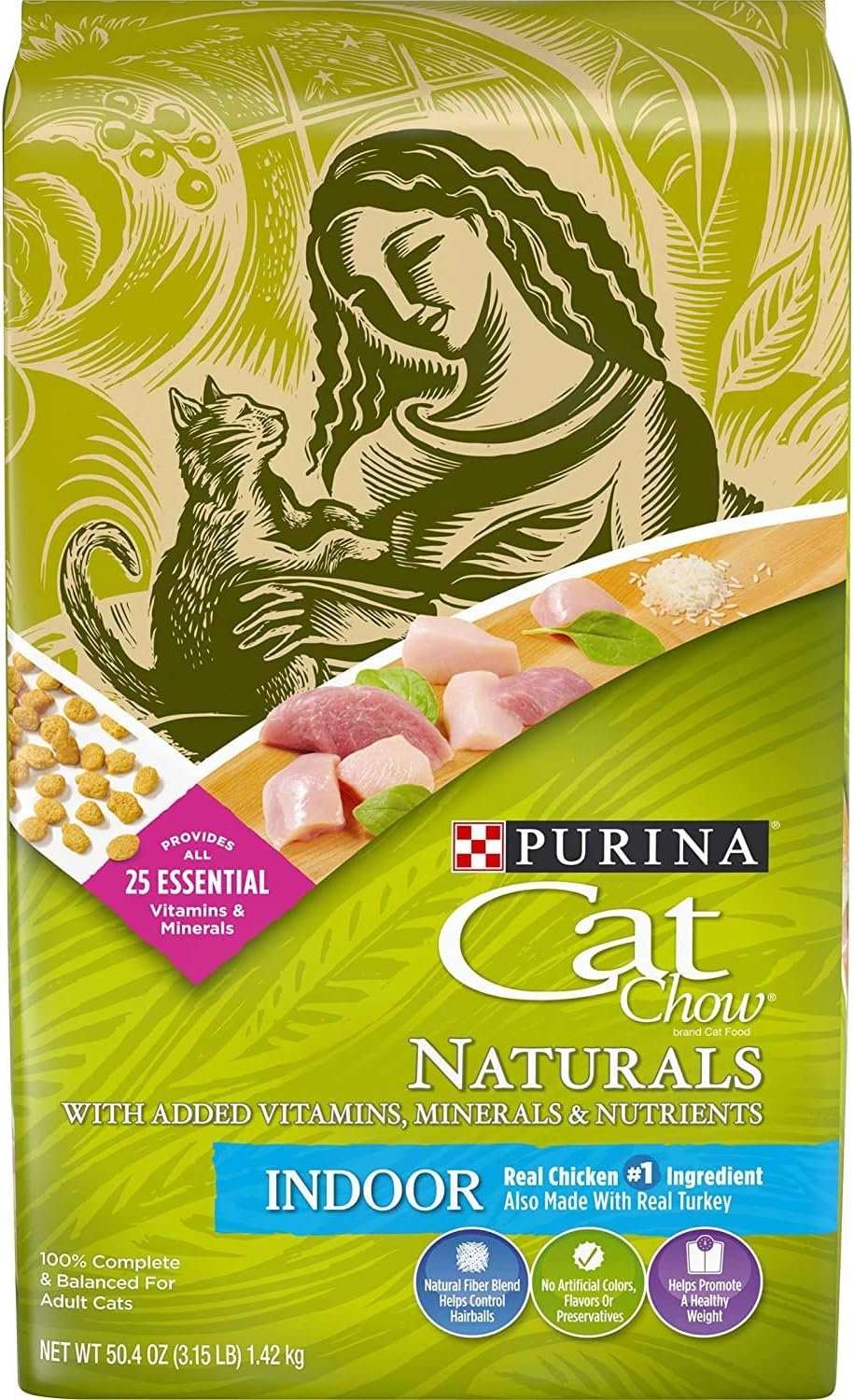 Purina Cat Chow Naturals Plus Vitamins & Minerals – Indoor with Real Chicken & Turkey Net Wt 50.4 oz (3.15lb) 1.42kg (PHL178581)