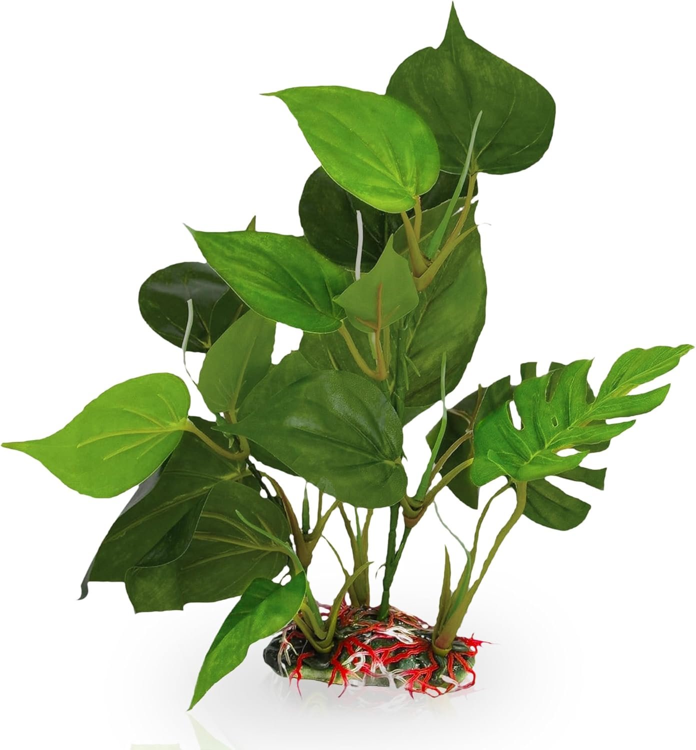 SunGrow Plastic Leaf Plant, Heavy-Duty Ceramic Base, Hiding Spot for Fish, Betta, Angelfish, Gold Fish, Frog, Python, Reptiles, Amphibians (10 Inches, 1 Count)