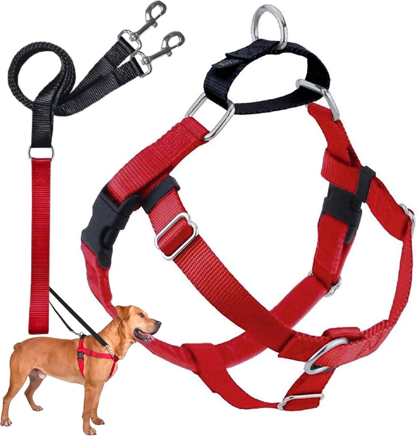 2 Hounds Design Freedom No Pull Dog Harness, Adjustable Harness and Leash Set, Easy Walking & Comfortable Control, Fits Small, Medium & Large Dogs, Solid Colors, Made in USA, 1″ LG, Red