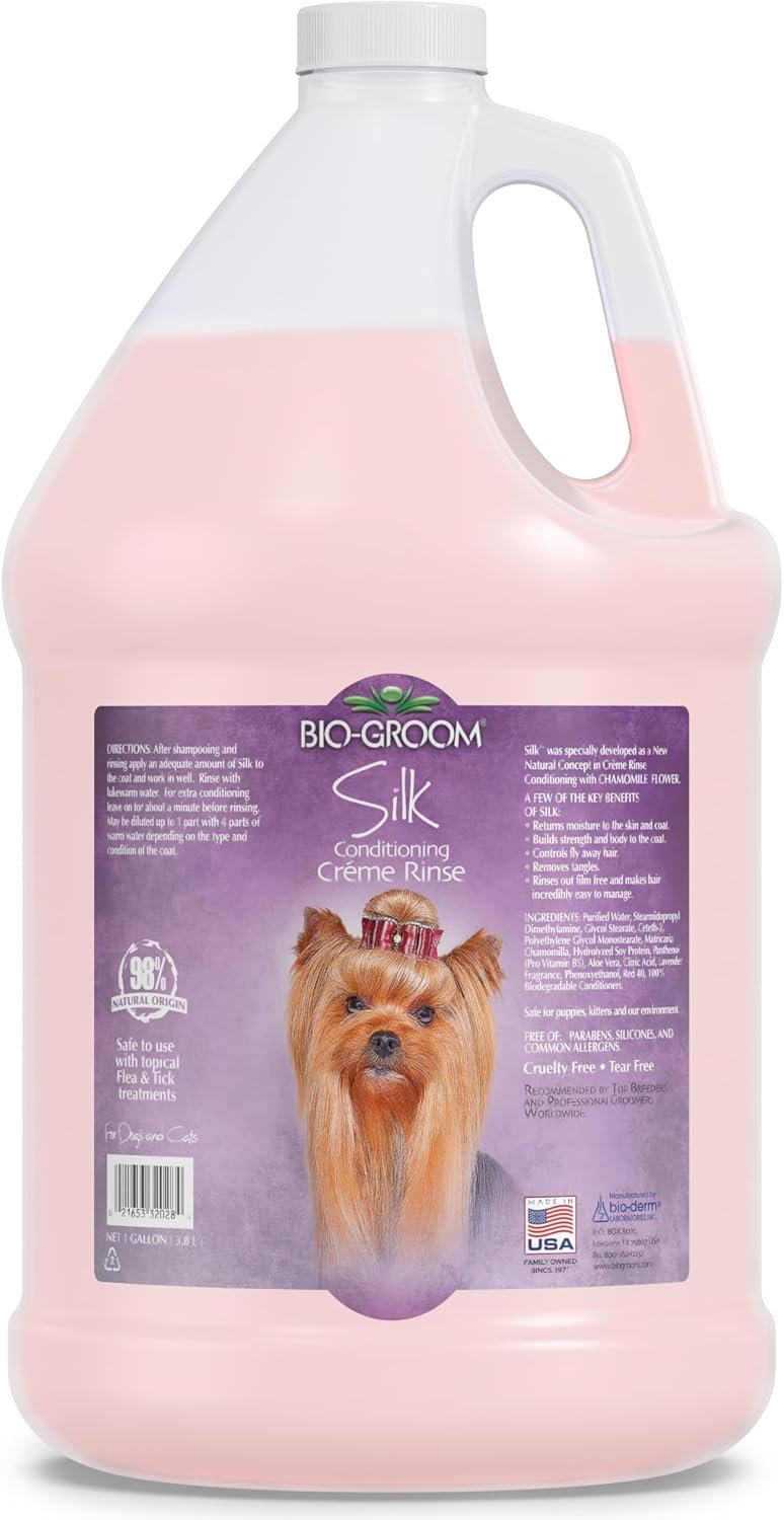 Bio-Groom Silk Creme Rinse Dog & Puppy Conditioner – Hair Detangler for Dogs, Moisturizes Skin & Coat, Removes Tangles & Frizz, Made in USA – 1 Gallon