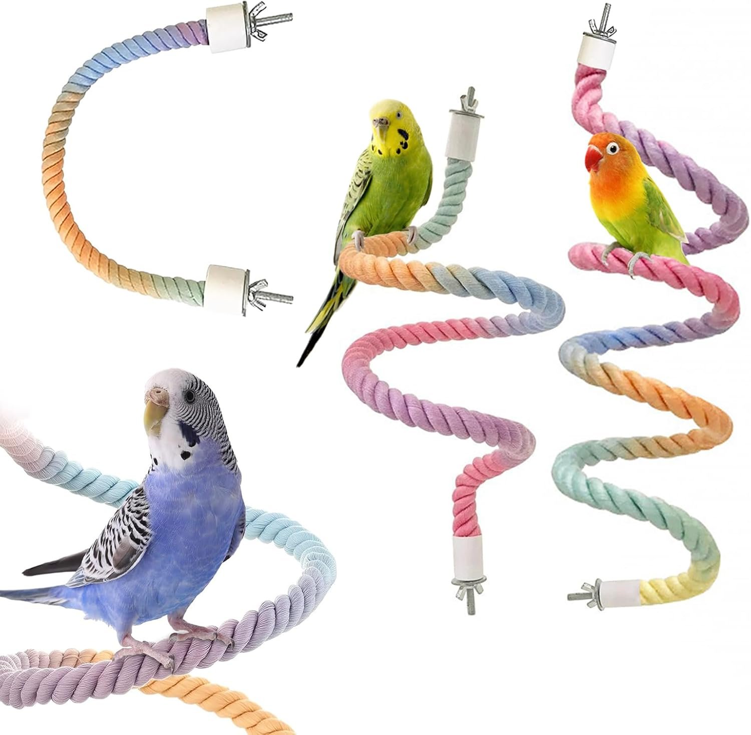 3pcs Gradient Colorful Bird Rope Perch Stand,Bird Cage Climbing Rope Toys Accessories,Bendable Climbing,Parakeet Lovebirds Cockatiels Budgies Play (15.7”,23.6”,39.3”B)