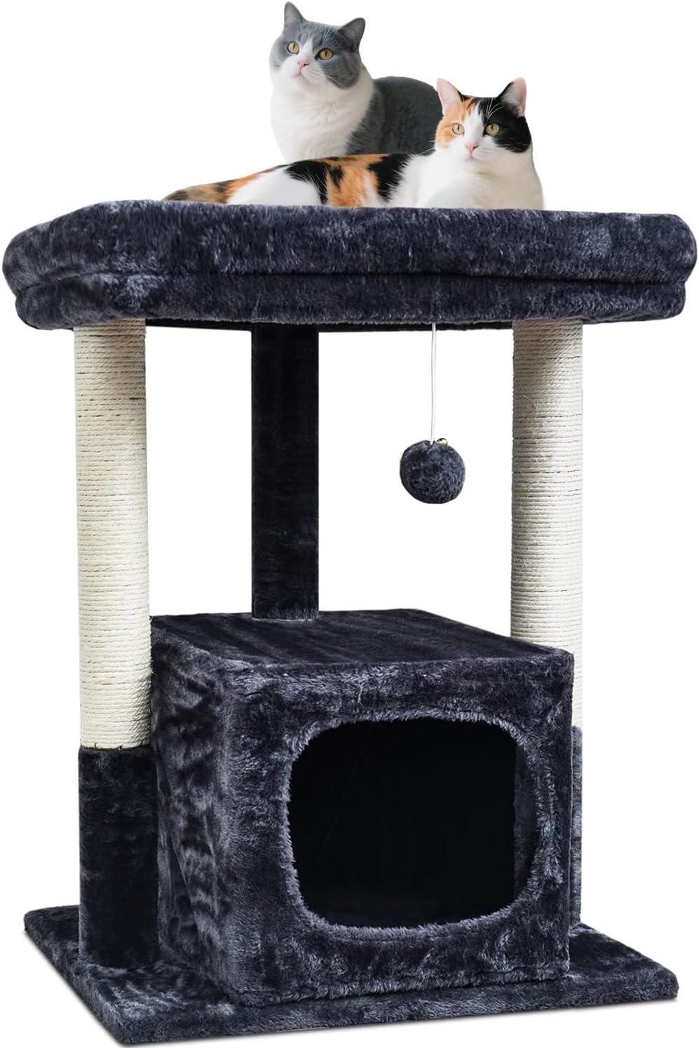 SYANDLVY 27IN Cat Tree for Indoor Cats Large Adult, Modern Activity Tower with Scratching Posts, Condo with Plush Perch, Climbing Stand with Spring Ball for Play, Smoky