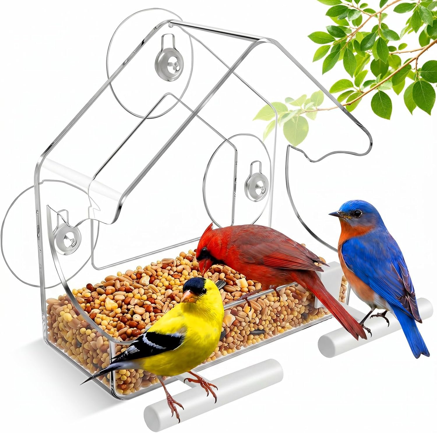 Window Bird Feeders with Strong Suction Cups, Clear Bird Feeder for Window Acrylic, Bird Feeders for Outdoors for Garden, Yard, Elderly Kids Viewing Wild Birds Outside, as a Bird Watching Gift