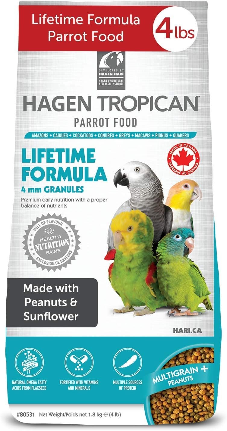 Hagen Tropican Lifetime Formula Parrot Food, 4 lb. – Hari Parrot Food with Peanuts & Sunflower Seeds and Balance Nutrition Levels