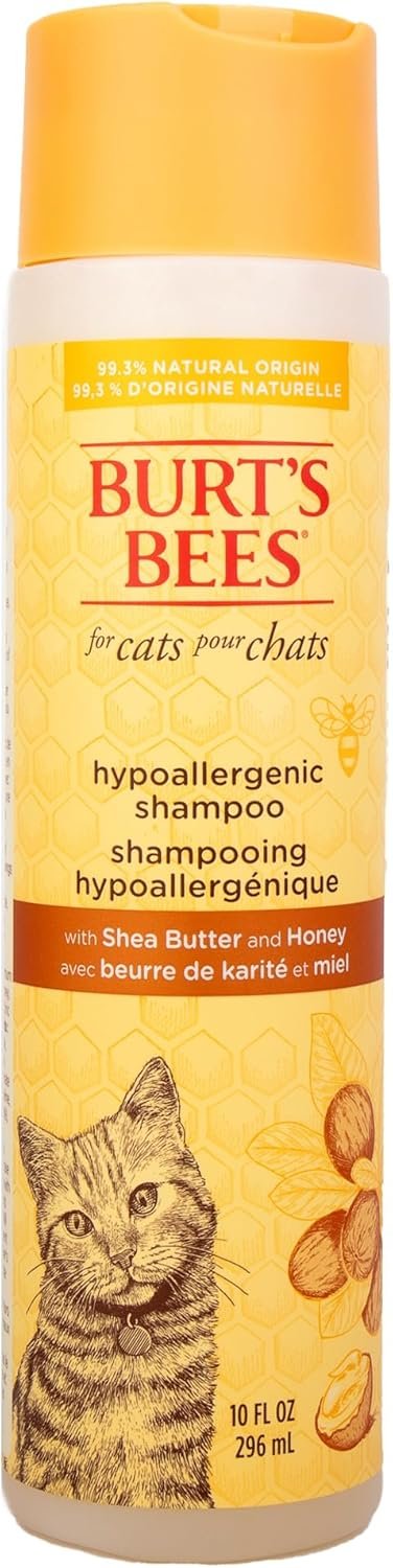 Burt’s Bees for Pets Hypoallergenic Cat Shampoo with Shea Butter and Honey, Gentle Formula for Indoor Cats with Dry or Sensitive Skin, pH Balanced, Fragrance-Free, 10 Fl Oz