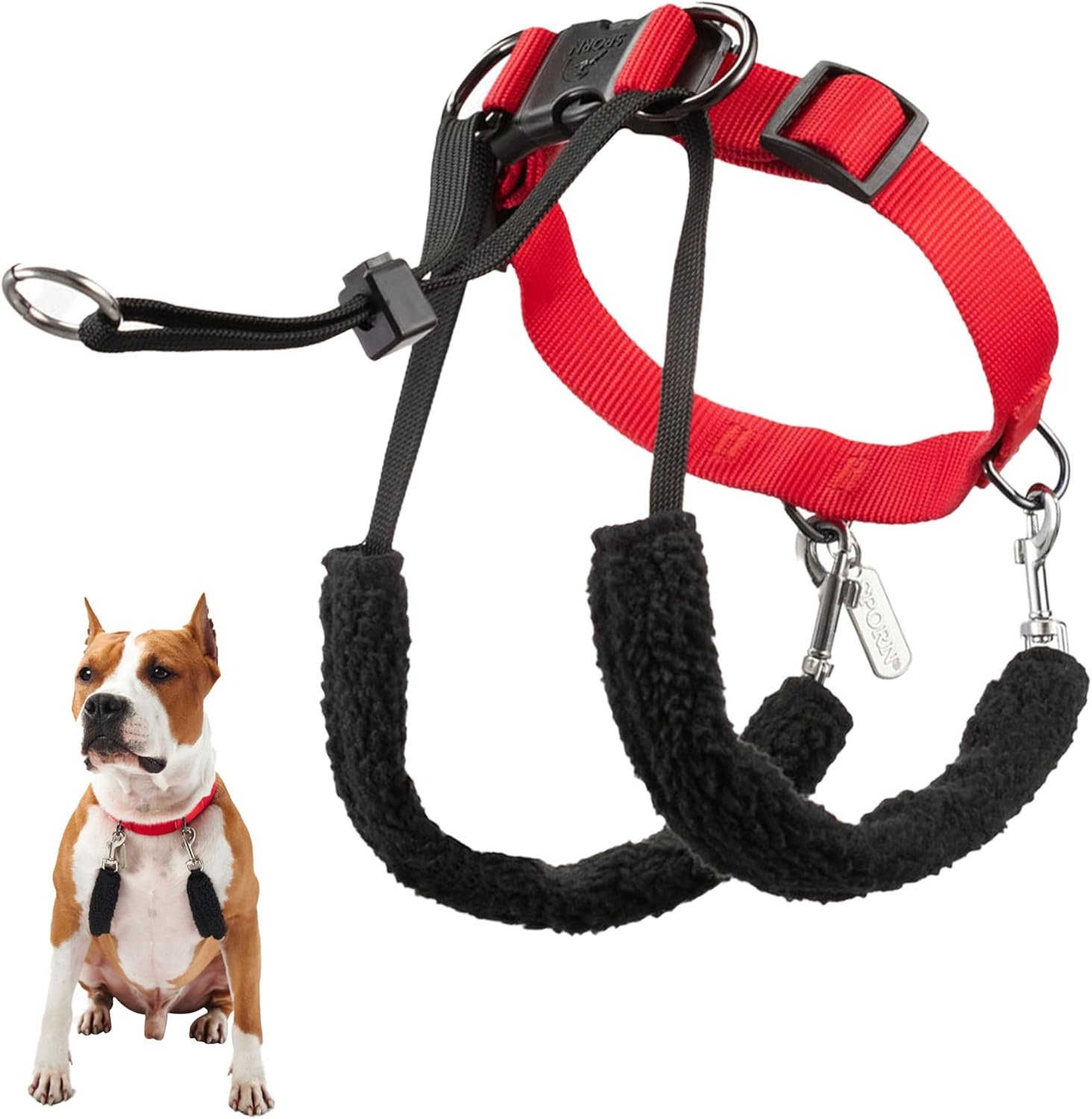 Sporn Original Dog Halter, No Pull Dog Harness, Durable Nylon Collar with Padded Restraint Sleeves for Medium Breeds, No Choke Design, Adjustable Fit, Easy On/Off, Red, Medium