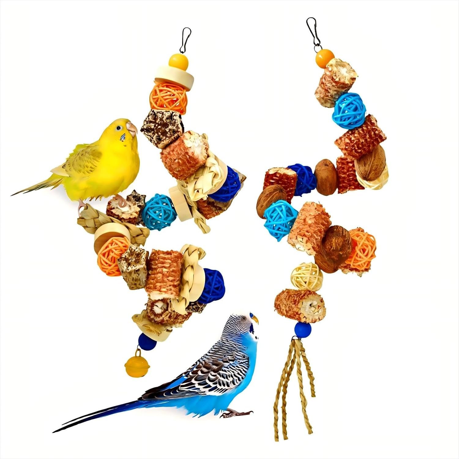 Natural Bird Rope Perches, Parakeet Swing Chew Toy, Birdcage Hanging Toy for Conure Cockatiel Budgies Lovebird Parrot