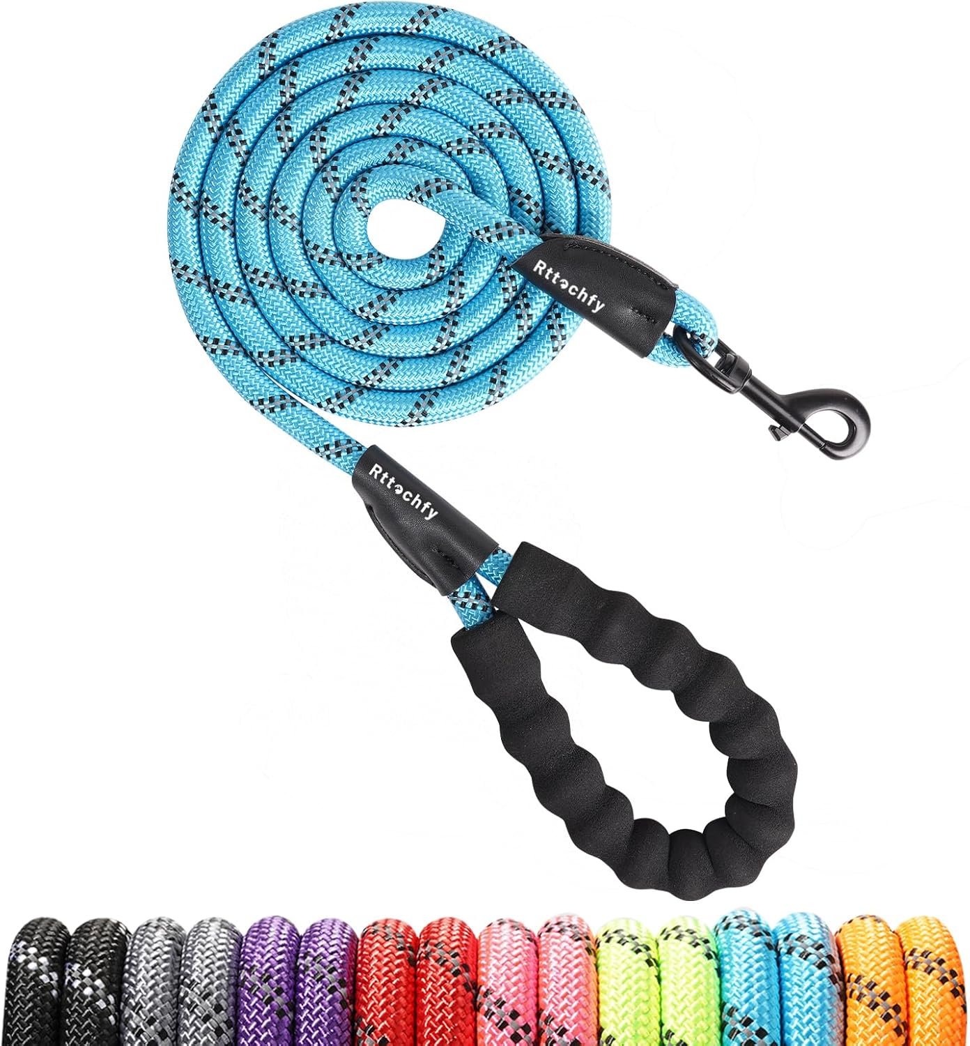Rttochfy Rope Dog Leash 2/4/5/6/8/10 FT with Comfortable Padded Handle and Highly Reflective Threads for Small Medium and Large Dogs Heavy Duty (1/2″-5 FT, Blue)