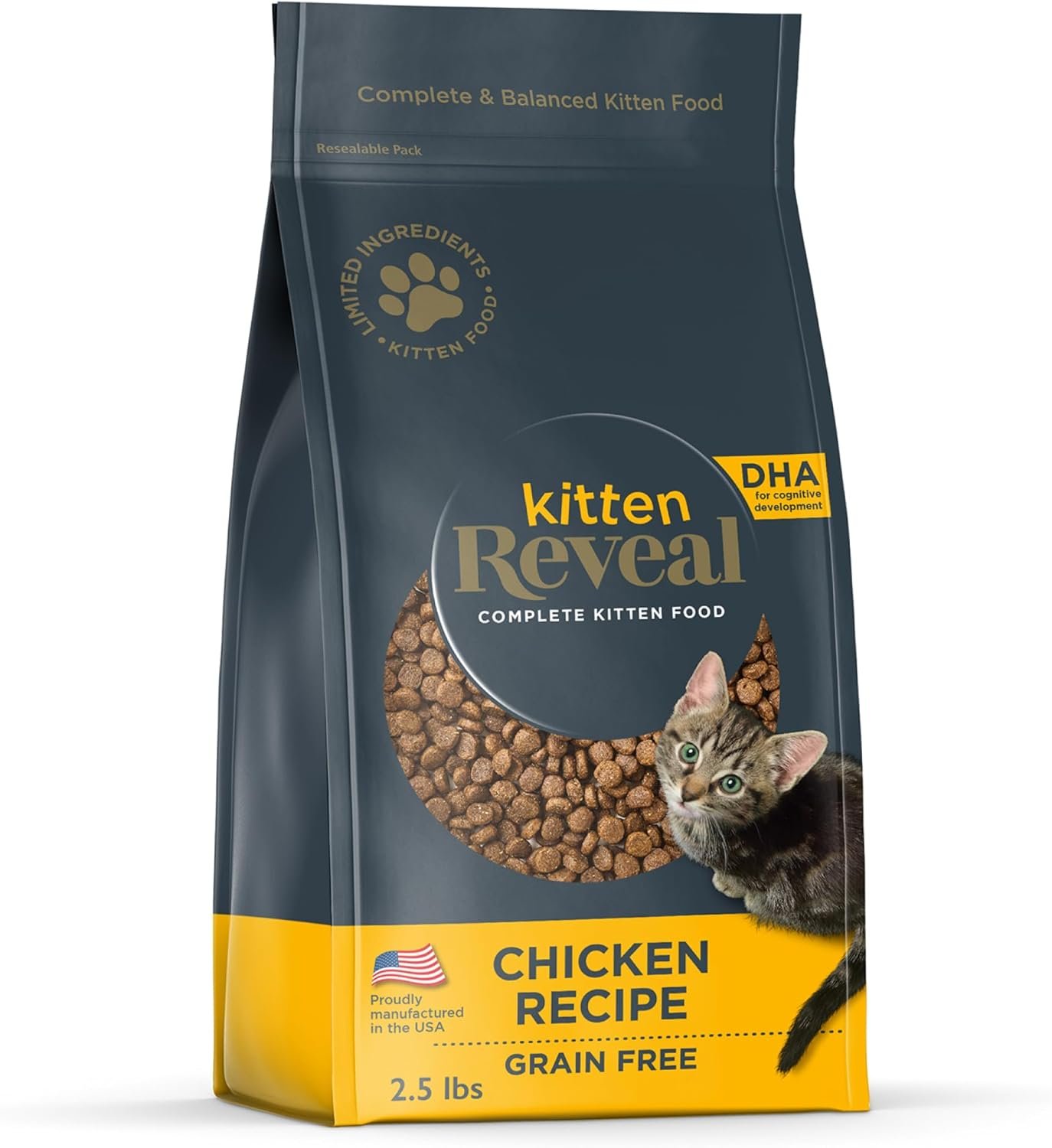 Reveal Natural Dry Kitten Food, High Protein, Grain Free with Added Vitamins & Minerals and DHA, Complete & Balanced Nutrition for Kittens, Chicken Recipe (2.5 Pound Bag)
