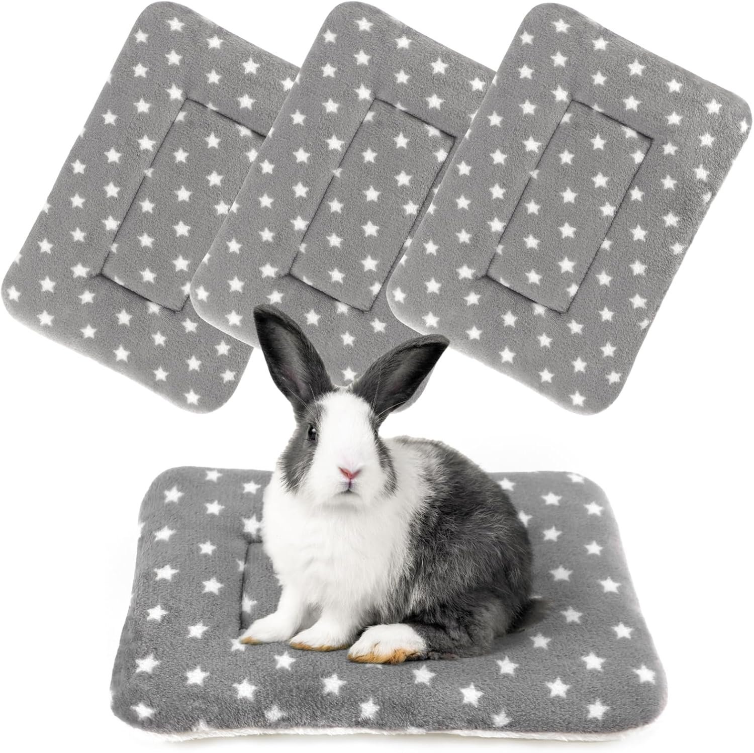4-Pack Rabbit Bed, Washable Bunny Mat, Fleece Guinea Pig Bedding, Soft Flannel Small Animal Cage Liner, Blanket for Hamster Ferret – 19″x13″