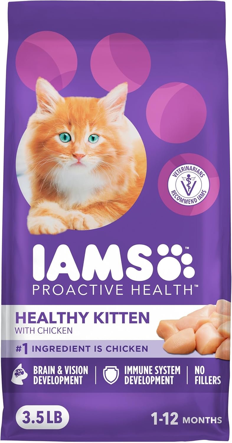 IAMS Proactive Health Kitten Dry Cat Food, Healthy Kitten Food Dry Recipe with Real Chicken in Every Bite, 3.5 Lb. Bag