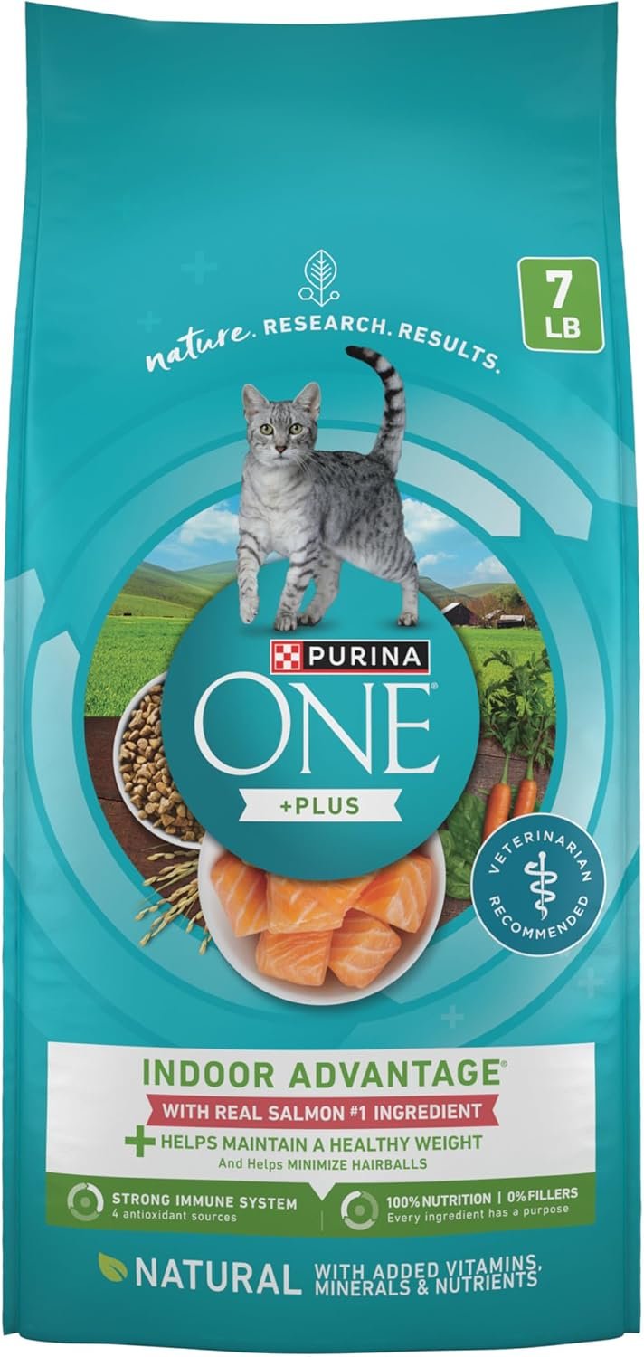 Purina ONE Natural Low Fat, Indoor Dry Weight Control High Protein Cat Food Plus Indoor Advantage With Real Salmon – 7 lb. Bag