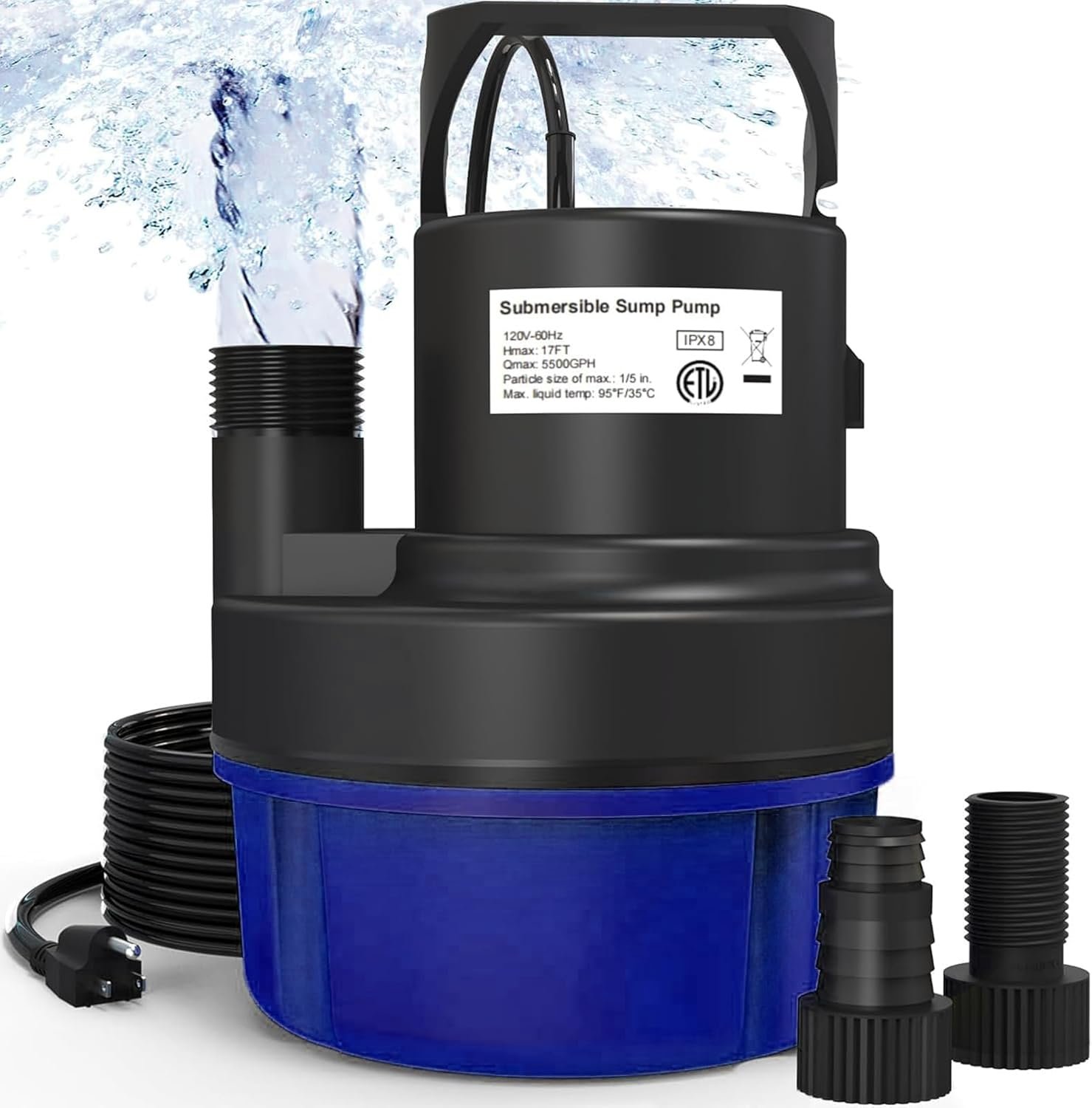 AgiiMan Submersible Water Pump – 1HP 3500GPH Pool Cover Pump for Pool Draining, Pool Cover Pump with 25FT Power Cord for Basements, Pool, Fountains, Hot Tub, Garden, Blue
