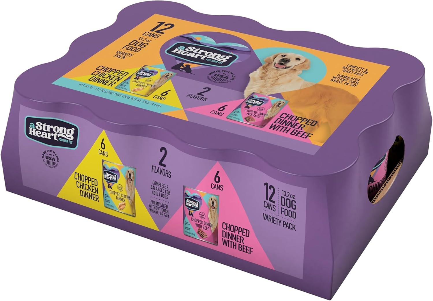 A Strong Heart Wet Dog Food, Chicken & Beef Variety Pack – 13.2 oz Cans (Pack of 12), Made in The USA with Real Chicken & Beef