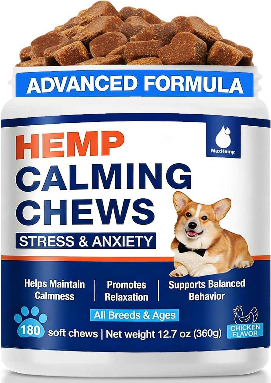 Calming Chews for Dogs 180 Counts Advanced Неmр Dog Calming Chews, Anxiеty Rеlief Treats Help with Separation, Composure, Barking, Thunderstorms, Strеss Rеlief Chicken Flavor