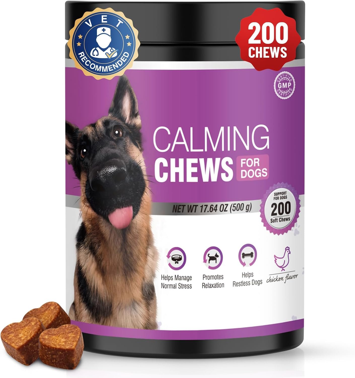 Calming Chews for Dogs 200pc Dog Calming Treat and Bites with Melatonin – Anxiety and Stress Relief Treats for Dogs Puppy Sleep Aid Calm Dog with Noise,Thunder, Barking, Separation,Chewing