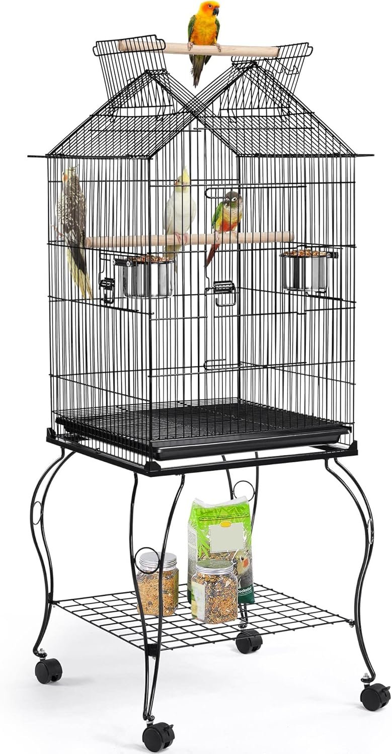 Yaheetech 57″ Open Top Bird Cage with Detachable Rolling Stand & Storage Shelf, Parrot Cage for Cockatiels, Quaker, Conures, Caique & Small to Medium Parrots