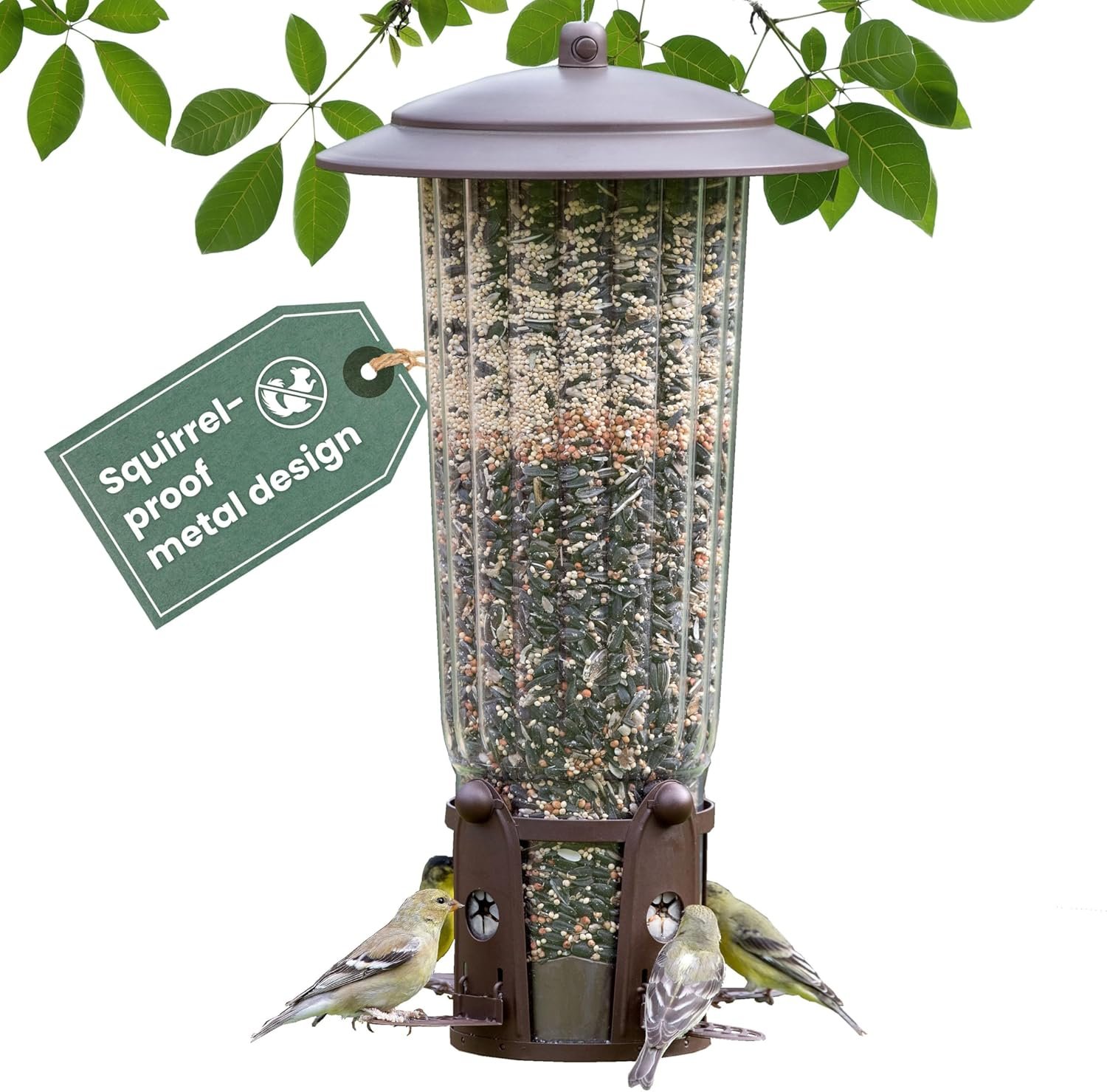Perky-Pet Squirrel-Be-Gone Max Bird Feeder with (4) Flexport Feeding Stations – Squirrel-Proof Metal Hanging Feeder for Outdoors, Weight-Activated Ladder-Style Perches, 4lb Seed Capacity, 334-1SR