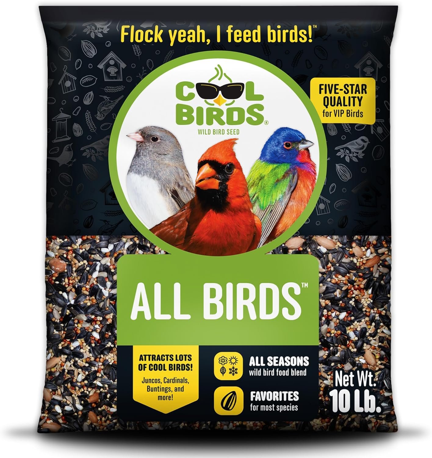 Cool Birds All Birds Wild Bird Seed – 10 lb. Classic Blend with Black Oil Sunflower, White Millet, Safflower, Peanuts & Sunflower Hearts – Balanced Bird Food for Outside Feeders