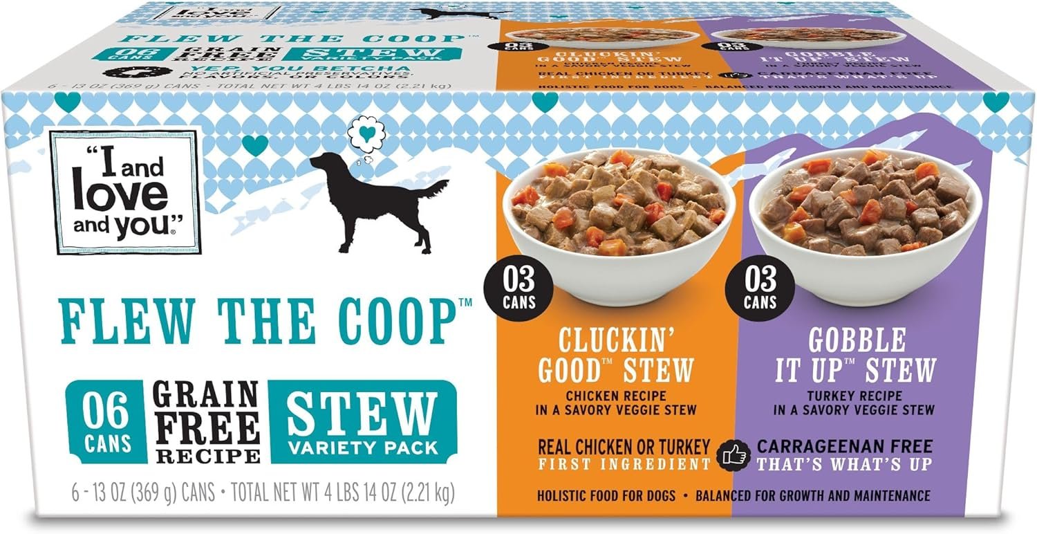 I AND LOVE AND YOU Wet Dog Food – Flew The Coop Variety Pack – Chicken + Turkey, Grain Free, Filler Free 13oz can, 6pk