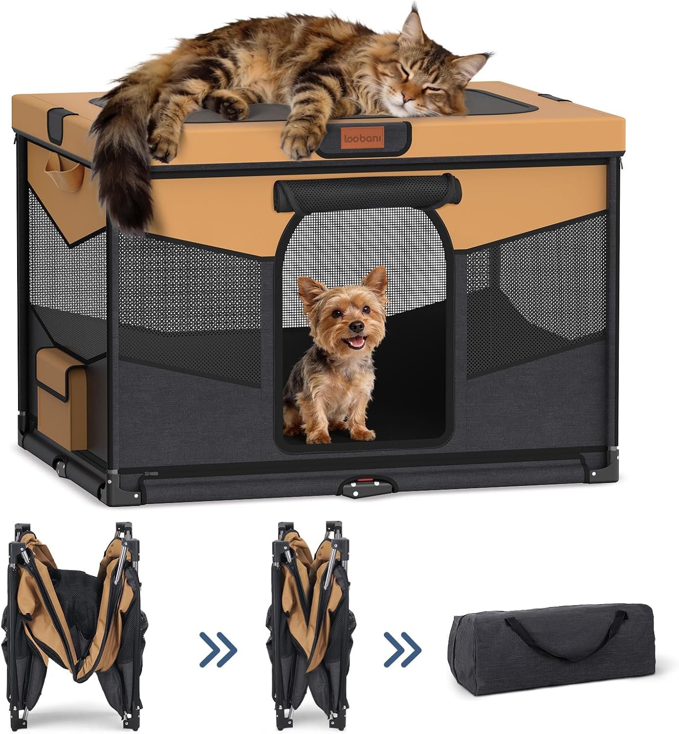 LOOBANI Foldable Dog Playpen for Small Dogs, Indoor/Outdoor Puppy Playpen with Removable Washable Fabric Enclosure, Sturdy Steel Frame & 690D Oxford Cloth, Portable Dog Cat Crate,32″x24″x22″, Brown