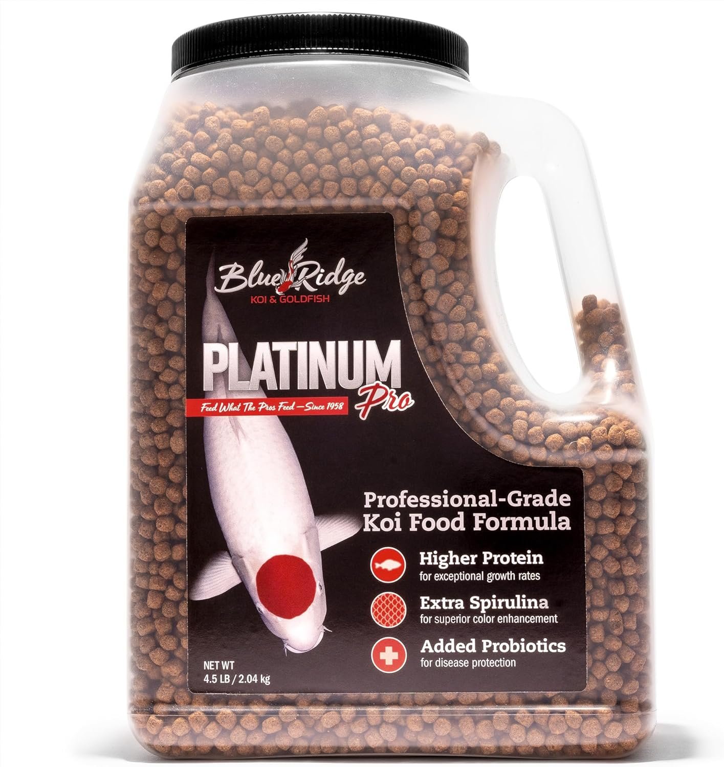 Blue Ridge Koi Fish Food 4.5lb – Koi Food 3/16” Platinum Pro Formula Goldfish Food, Premium Fish Food for Ponds, Ponds Fish Food, Floating Pond Pellet