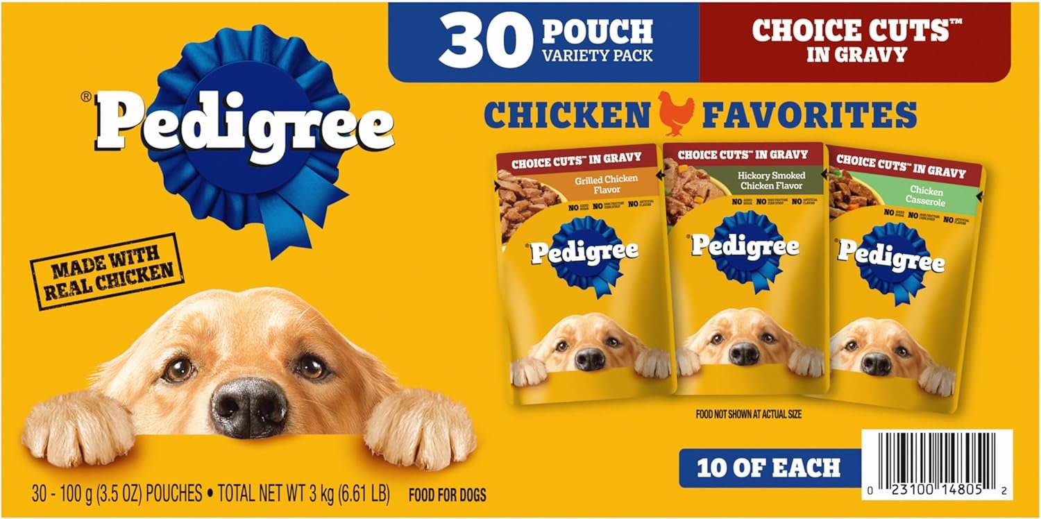 Pedigree Choice Cuts in Gravy Wet Dog Food, Adult Soft Wet Dog Food, Variety Pack, 3.5 oz. Pouches, 30 Count