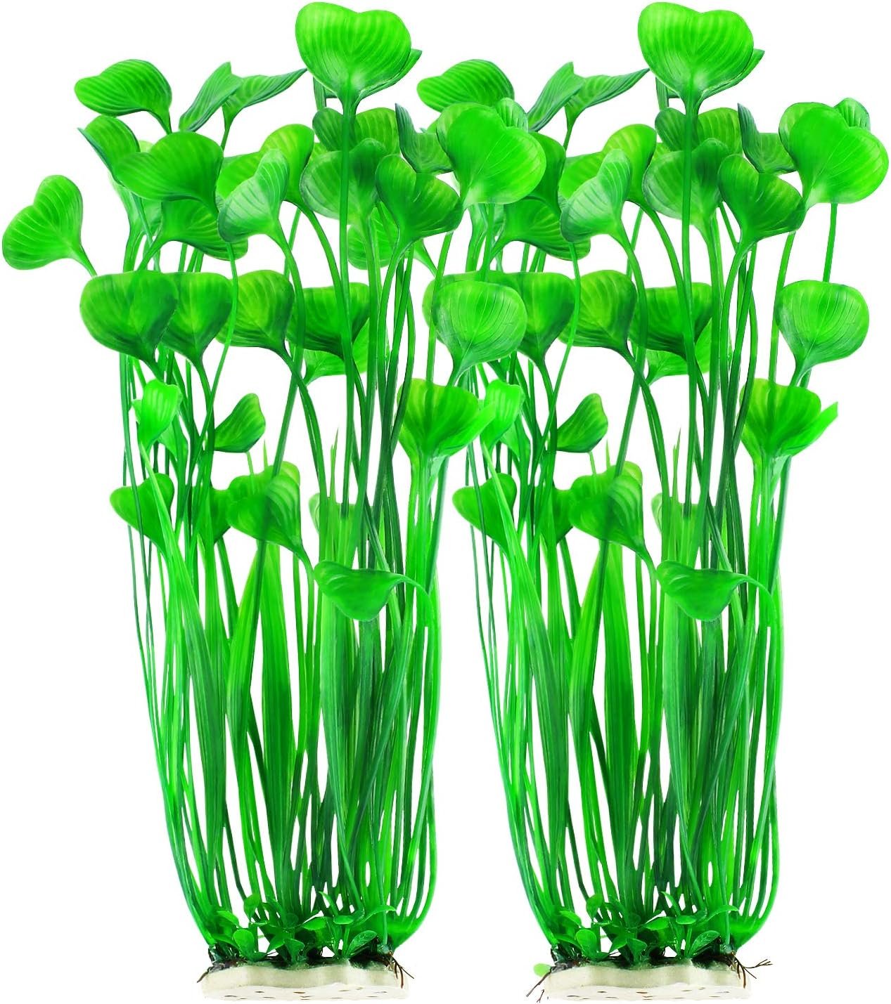 MyLifeUNIT Plastic Fish Tank Plants, 2 Pack Artificial Tall Aquarium Plants for Fish Tank Decor, 15.75 Inches (Green)