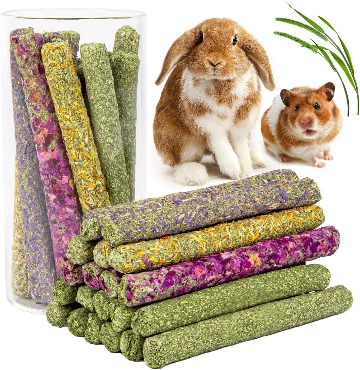 Sofier 32Pcs Timothy Hay Sticks 320g for Rabbit, Guinea Pig, Hamster – Natural Handmade Treats and Chews for Teeth – Chinchilla, Rat, Gerbil Toys