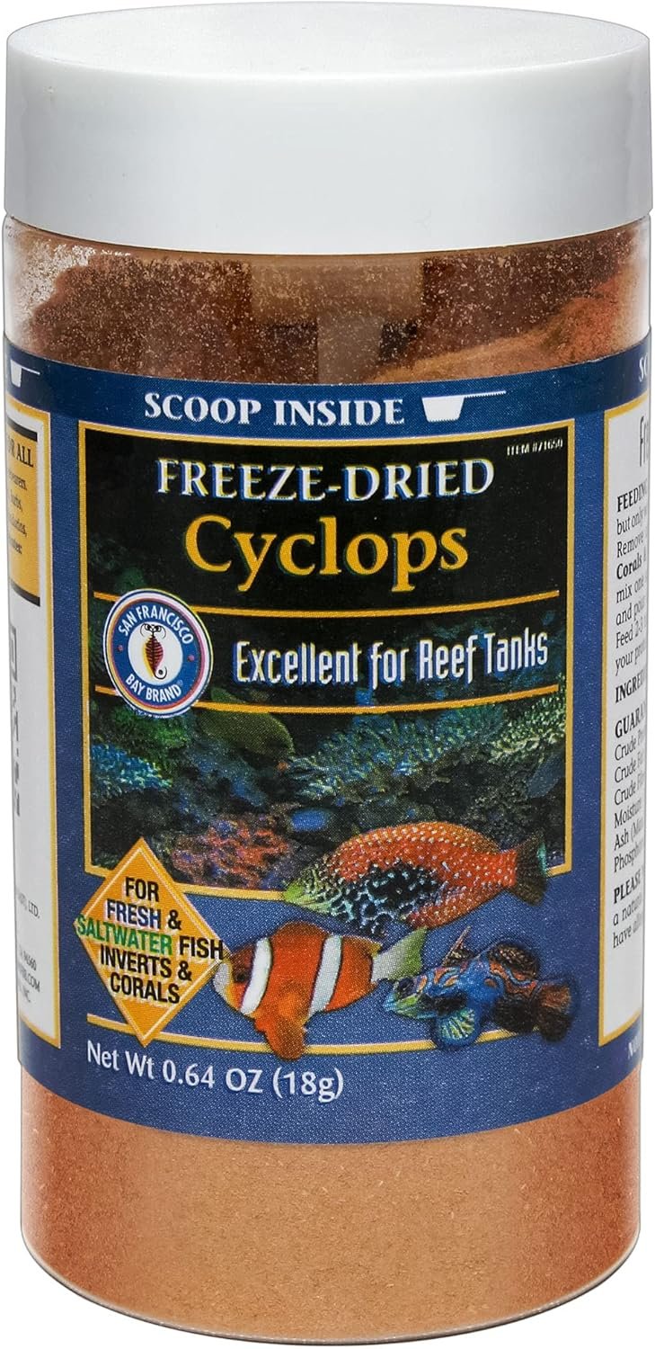 San Francisco Bay Brand Freeze-Dried Cyclops Fish Food for Reef Tanks & Invertebrates, Protein-Rich – 0.64oz (18g)