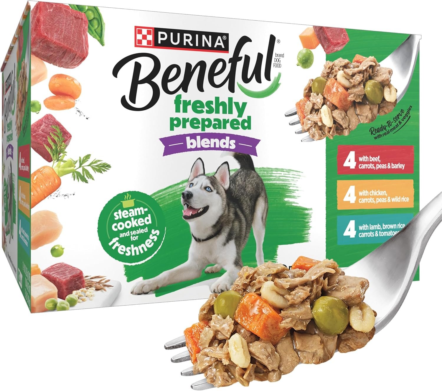 Purina Beneful Freshly Prepared Blends Wet Dog Food Variety Pack with Beef, Chicken, or Lamb Dog Food – (Pack of 12) 10 oz. Tubs
