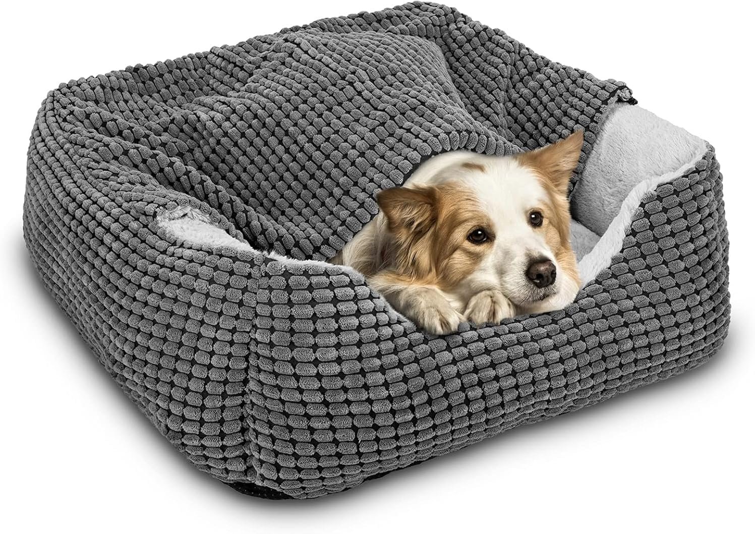 GASUR Dog Beds for Small Dogs with Cover Cave, Cat Beds for Indoor Cats, Rectangle Hooded Dog Puppy Bed with Blanket, Cozy Anti-Anxiety, Anti-Slip Bottom and Machine Washable (20″, Grey)