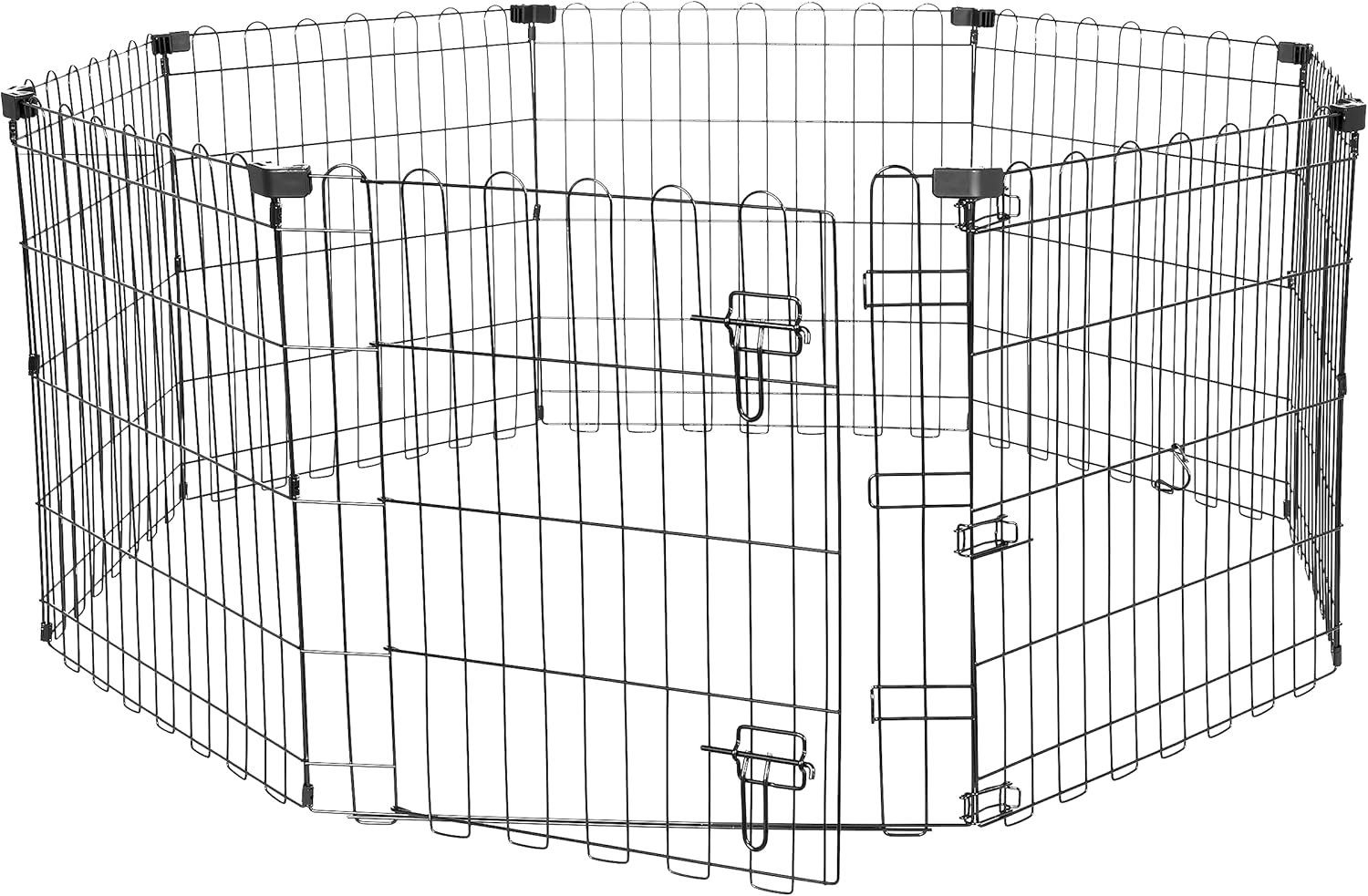 Amazon Basics Foldable Octagonal Metal Exercise Pen for Dogs, Indoor/Outdoor, Single Door, 8 Panels, 24″ Height, Extra Small, Easy to Assemble, Black