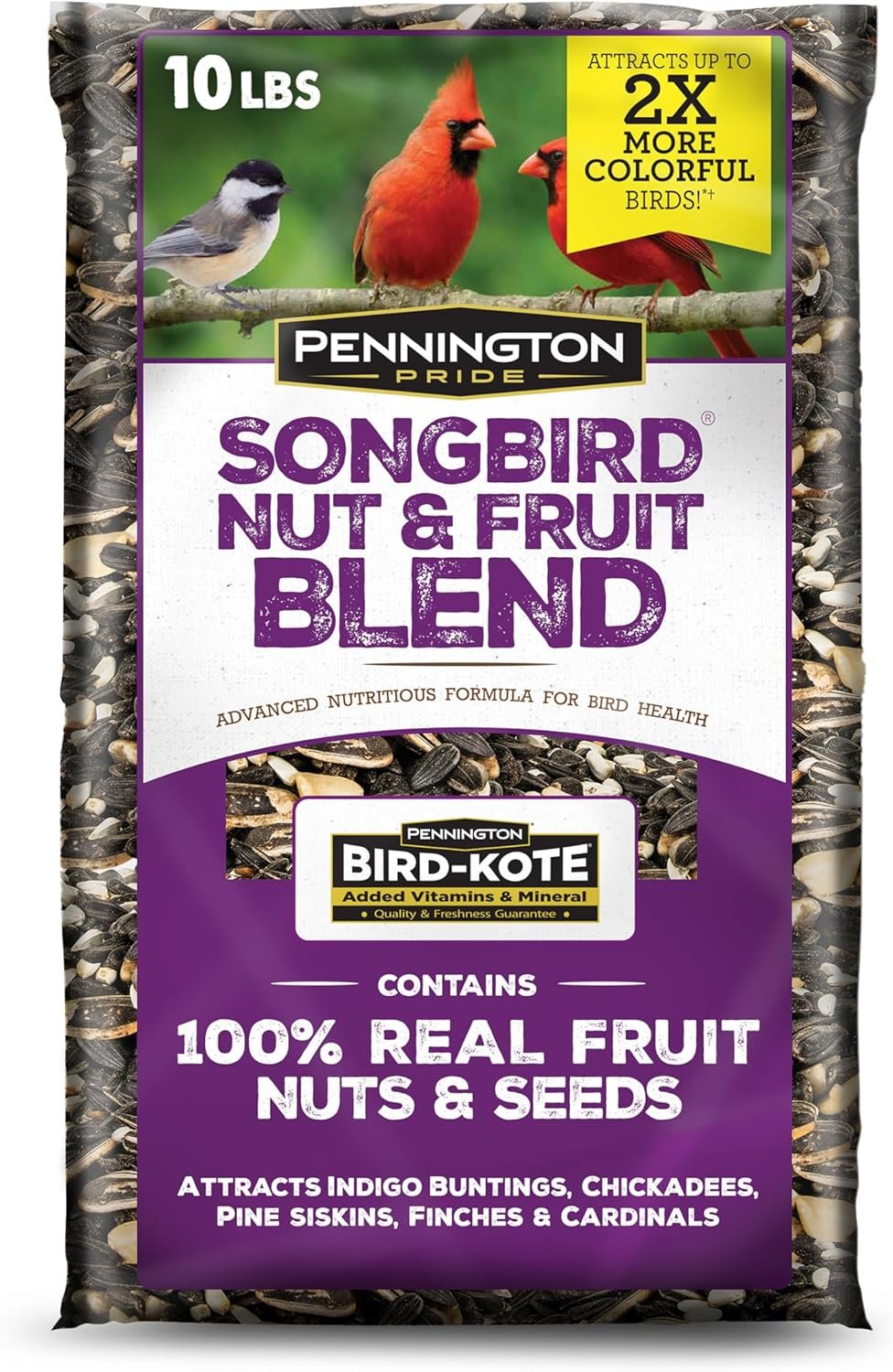 Pennington Pride Songbird Nut & Fruit Blend, Wild Bird Seed for Outside Feeders, Advanced Nutrition Formula for Health, Bird Food, 10-lb. Bag