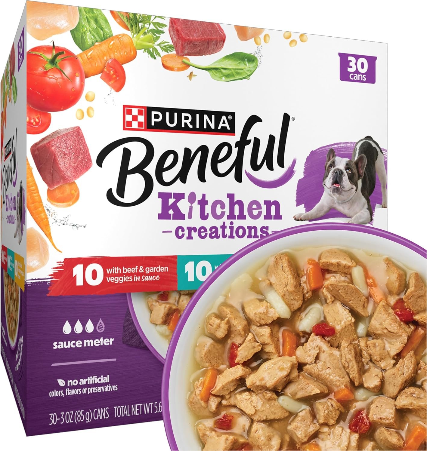 Purina Beneful Kitchen Creations With Beef, Chicken, or Lamb Wet Dog Food Variety Pack – (Pack of 30) 3 oz. Cans