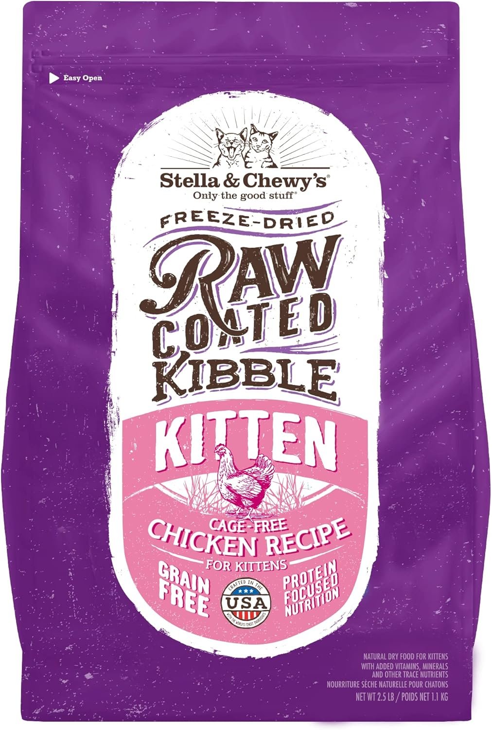 Stella & Chewy’s Raw Coated Premium Kibble Cat & Kitten Food – Grain Free, Protein Rich Meals – Cage-Free Chicken for Kittens Recipe – 2.5 lb. Bag
