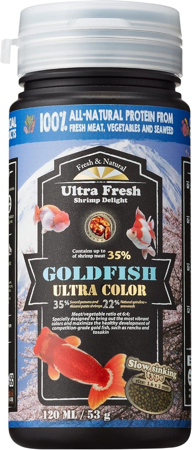 Ultra Fresh Sinking Goldfish Food, Color Enhancing, Balanced Diet, All Natural Ingredients, Clear Water Formula, Slow Sinking Gold Fish Pellets, Goldfish Ultra Color 1.87 oz