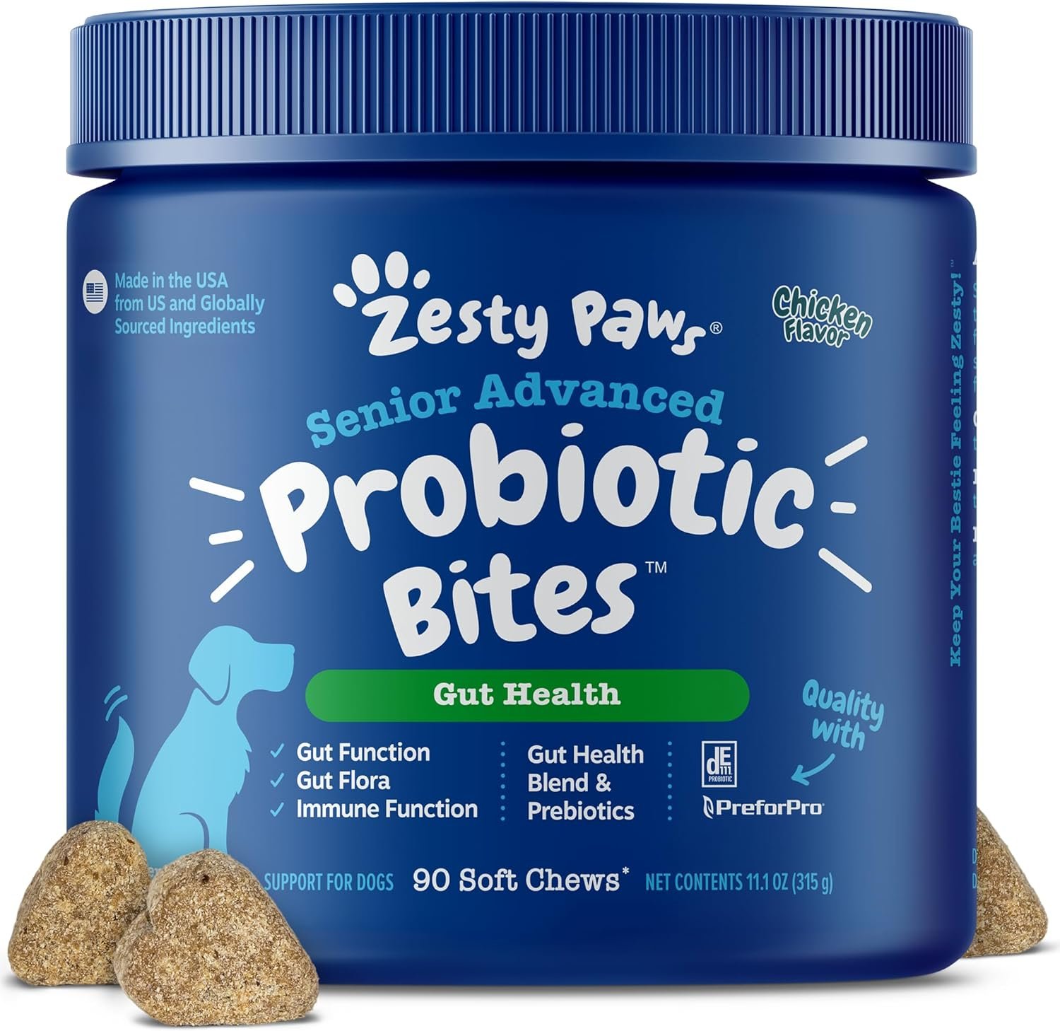 Zesty Paws Probiotics for Dogs – Digestive Enzymes for Gut Flora, Digestive Health, Diarrhea & Bowel Support – Clinically Studied DE111 – Dog Supplement Soft Chew for Pet Immune System – Adv, 90ct