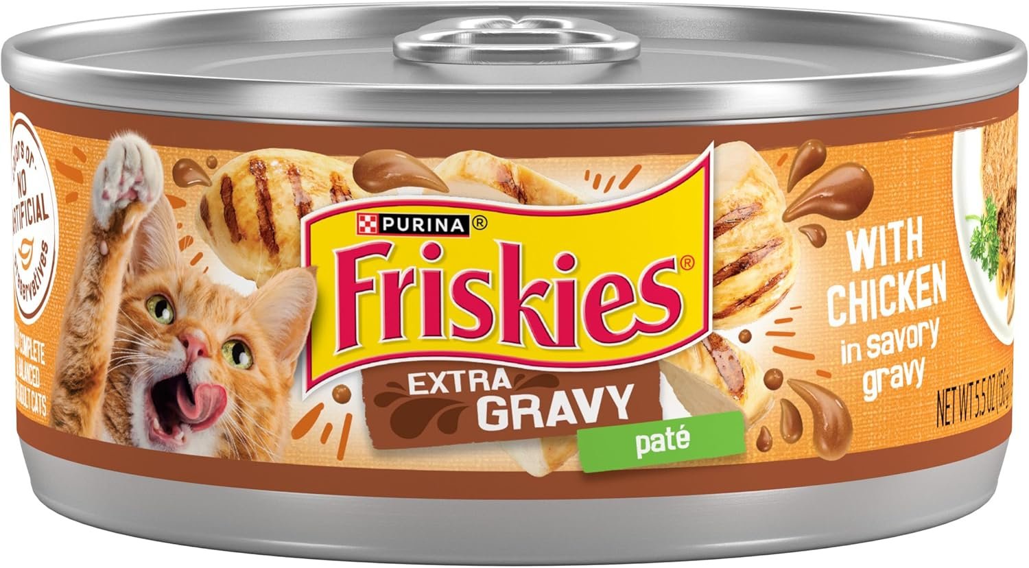Purina Friskies Gravy Pate, Wet Cat Food Extra Gravy Pate With Chicken in Savory – (Pack of 24) 5.5 oz. Cans